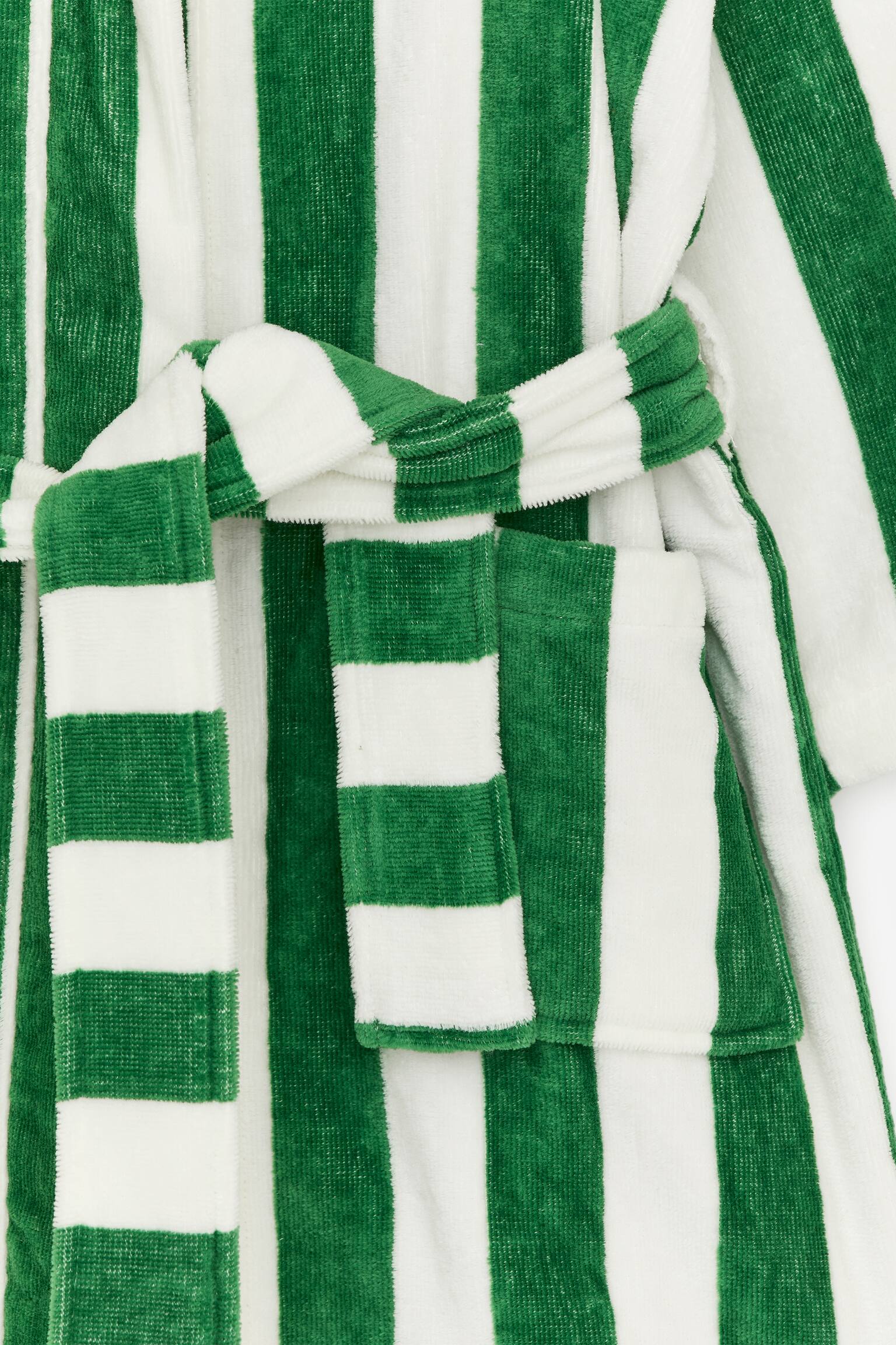 Cotton Terry Bathrobe-Green/White - 2