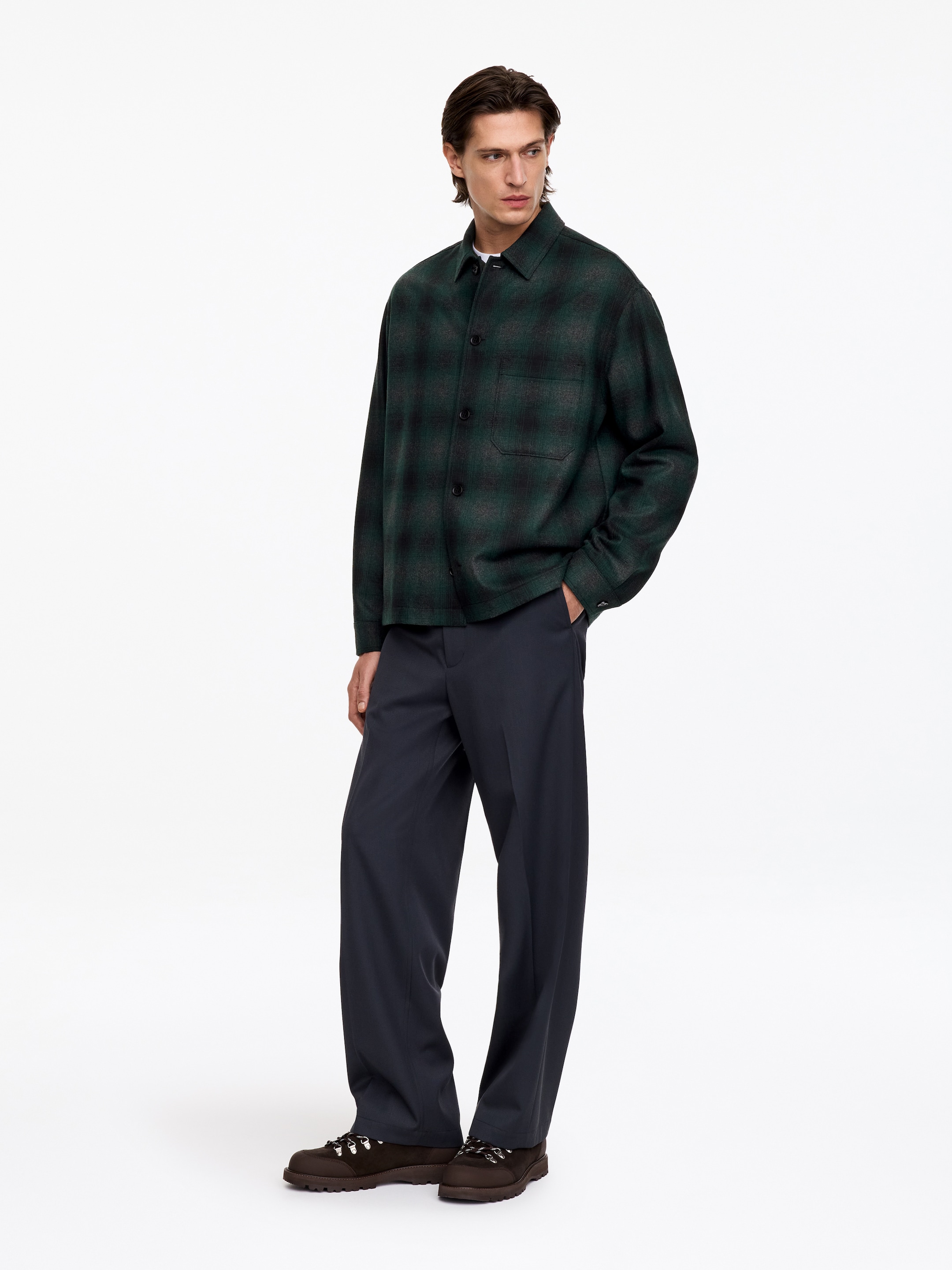 Overshirt in misto lana vestibilità rilassata - Verde/Motivo a quadri - Relaxed fit - men - StillMedia/Lookbook - 3