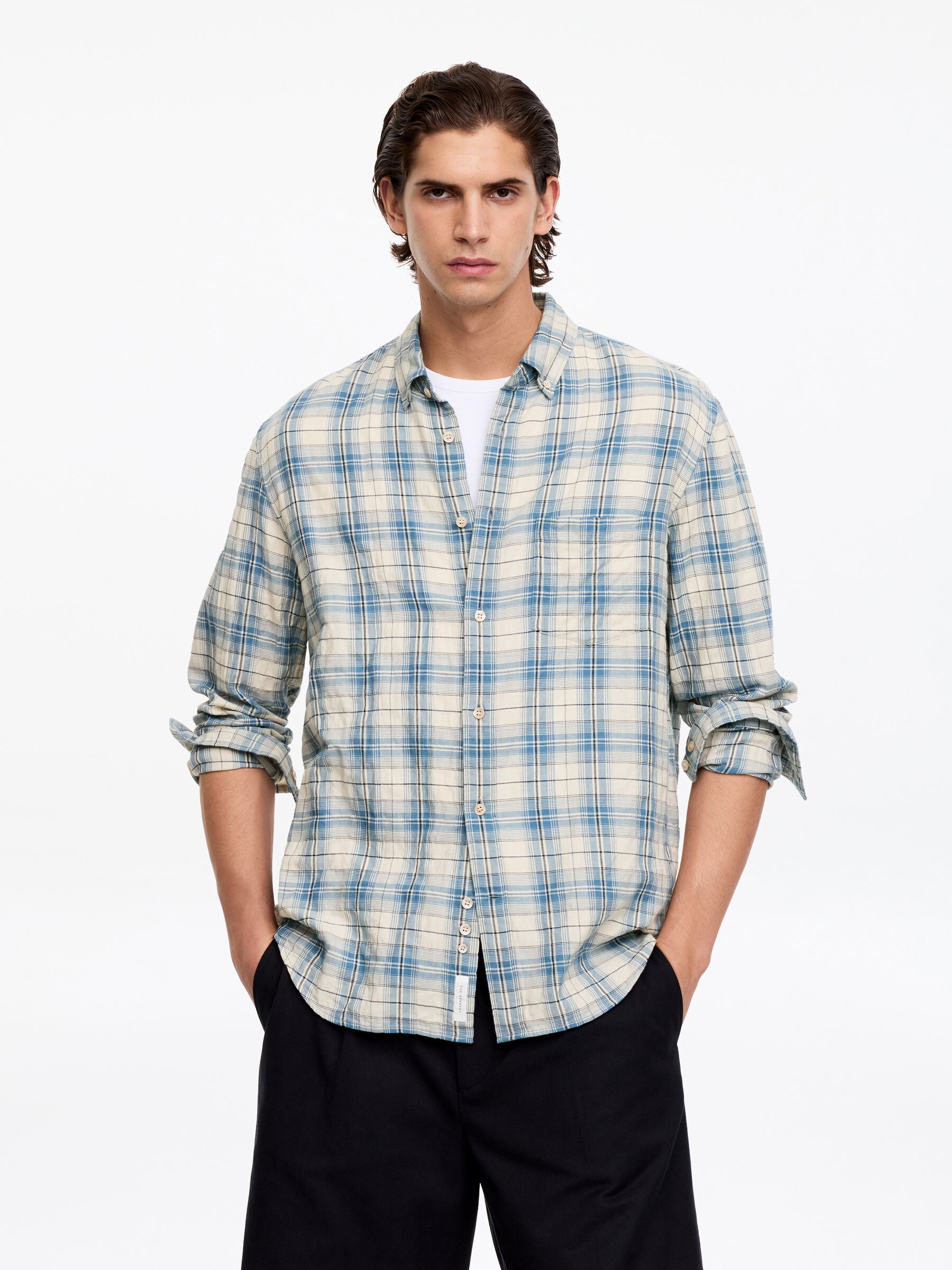 Regular Flannel Shirt-#8B99AA-19323