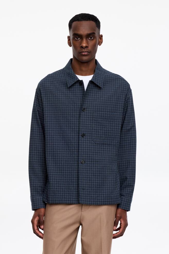 Relaxed Seersucker Shirt - Dark Blue/Checkered/Brown/Checkered - 1