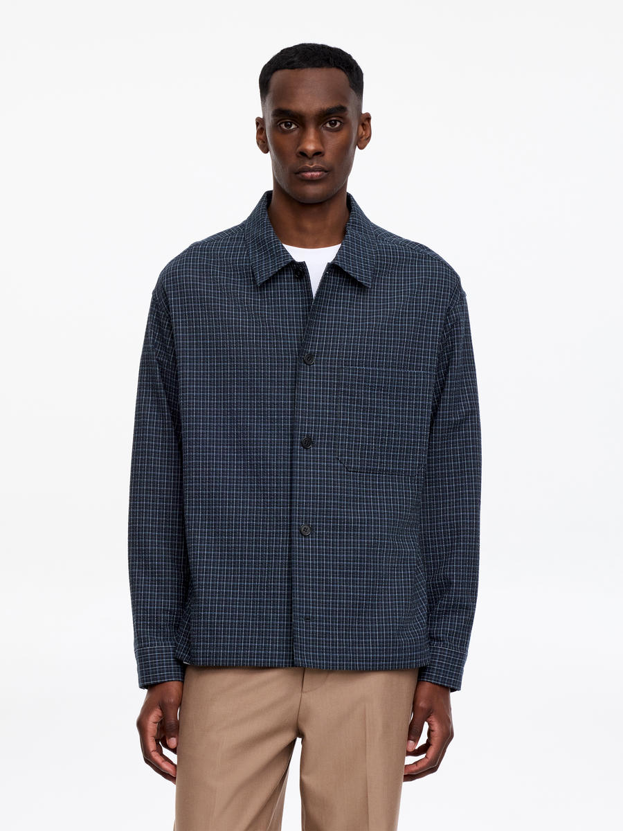 ARKET Men's  Relaxed Seersucker Shirt Blue,  size 54