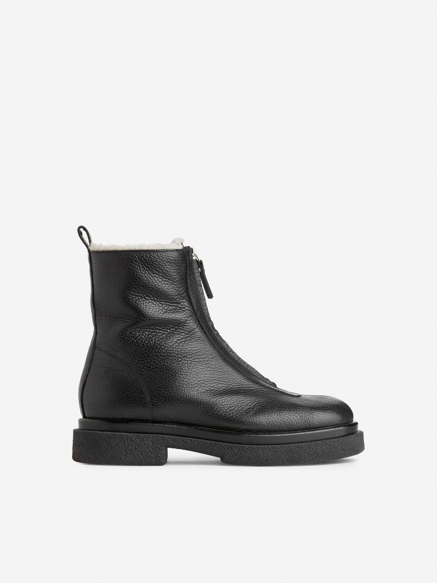 Faux Fur Leather Boots - Black