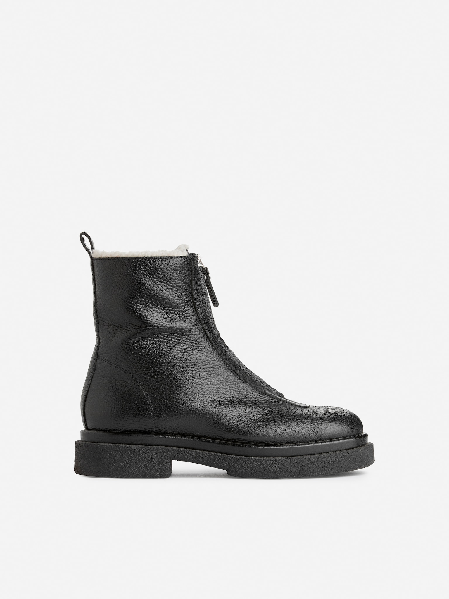 Faux Fur Leather Boots - Black