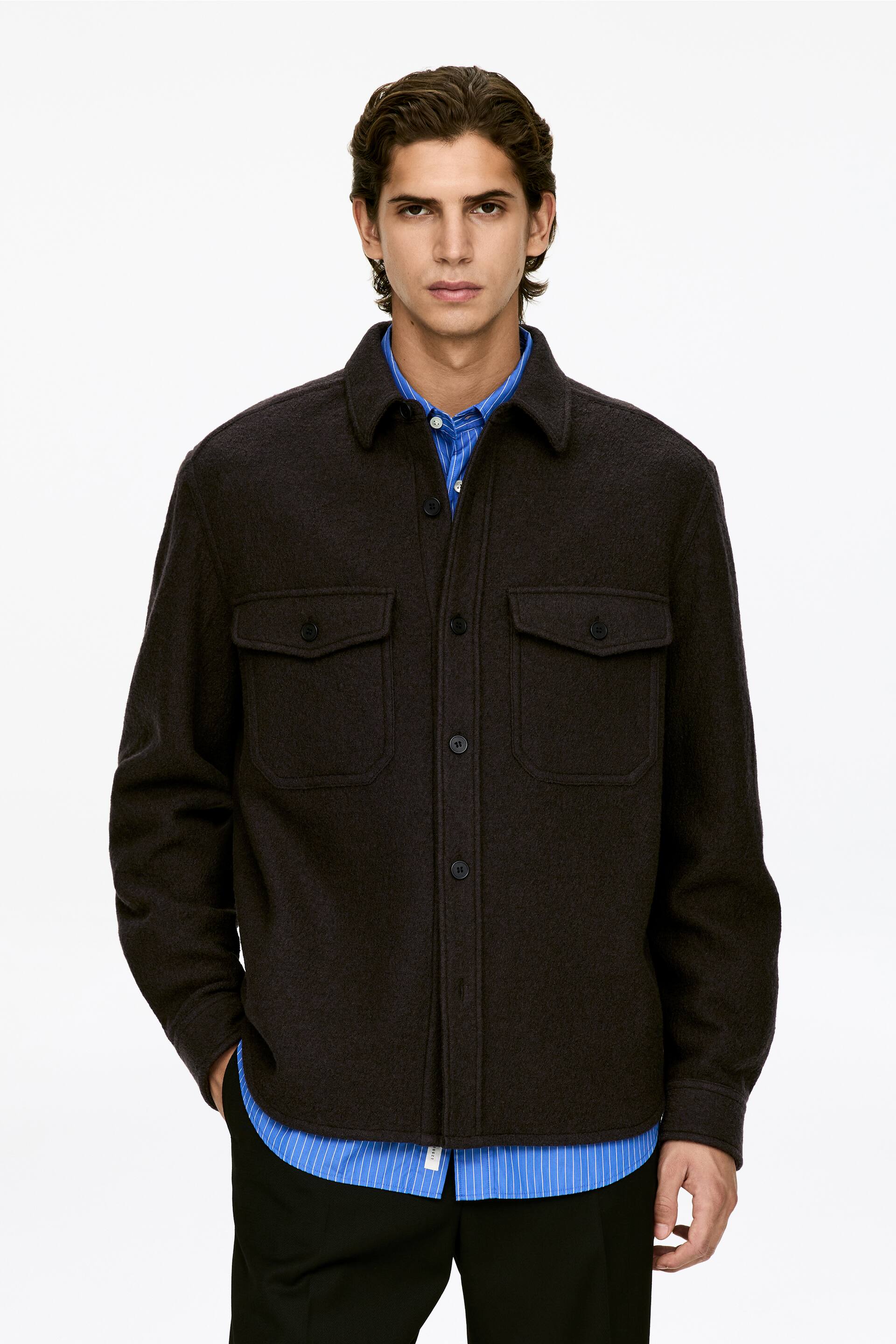 Vis større bilde: Bouclé ull-overskjorte - Brun - Men | H&M NO 1