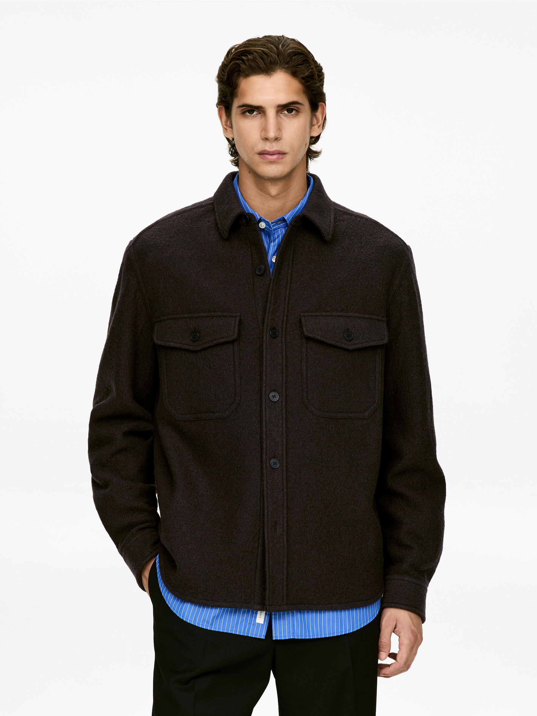 Bouclé Wool Overshirt-#3F3838-16934