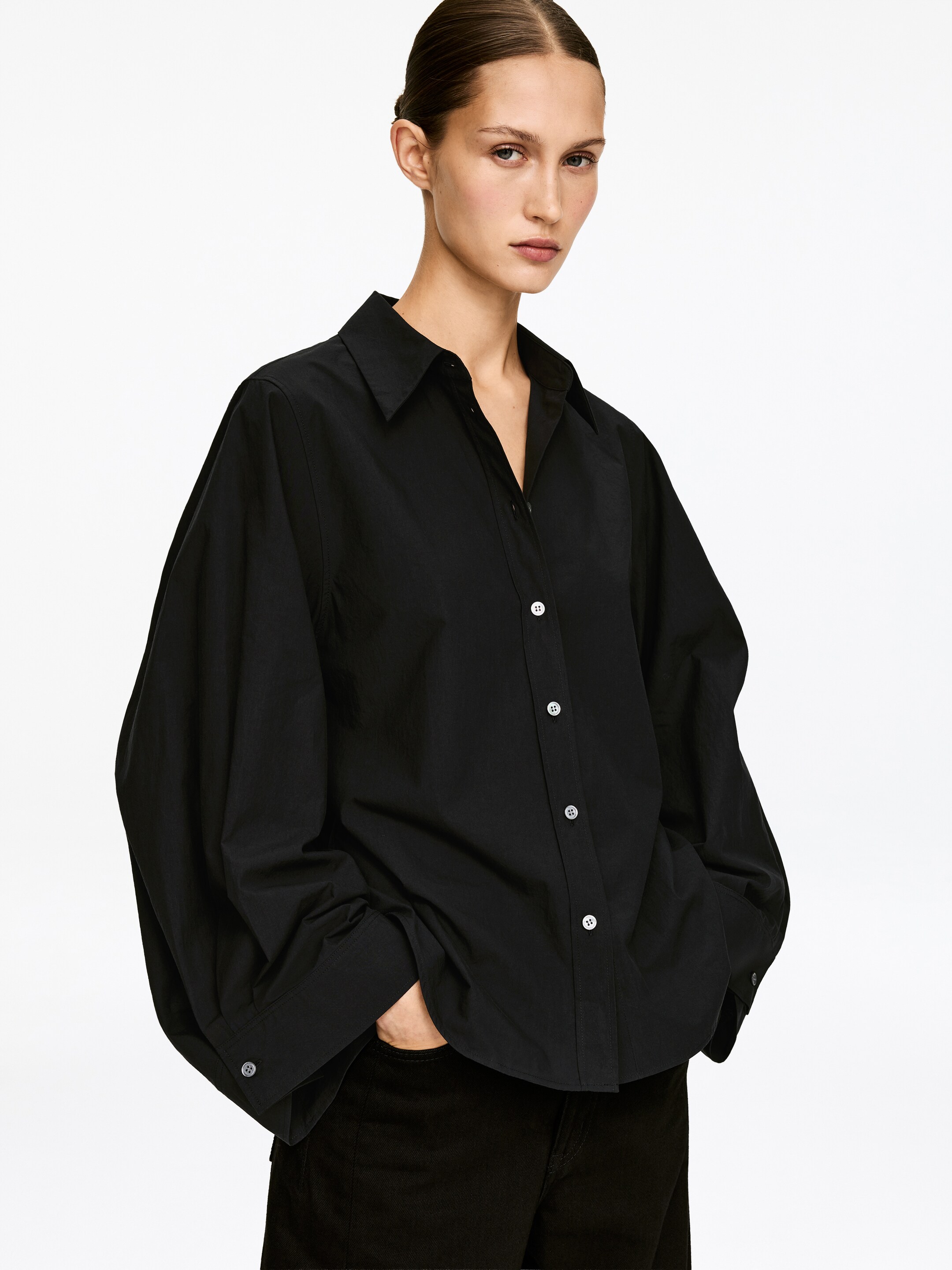 View larger image: Volume-Sleeve Shirt - Black - Ladies | H&M GB 4