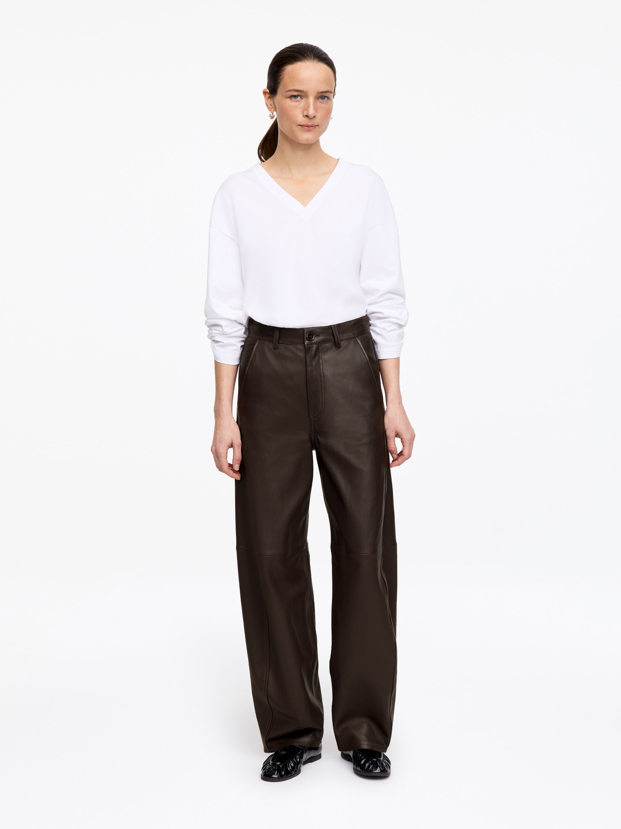 Barrel Leather Trousers-#392b21-17596