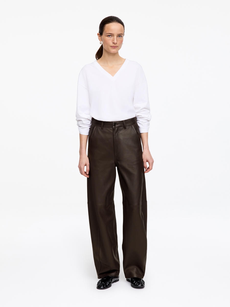 ARKET Women's  Barrel Leather Trousers Brown,  size 36