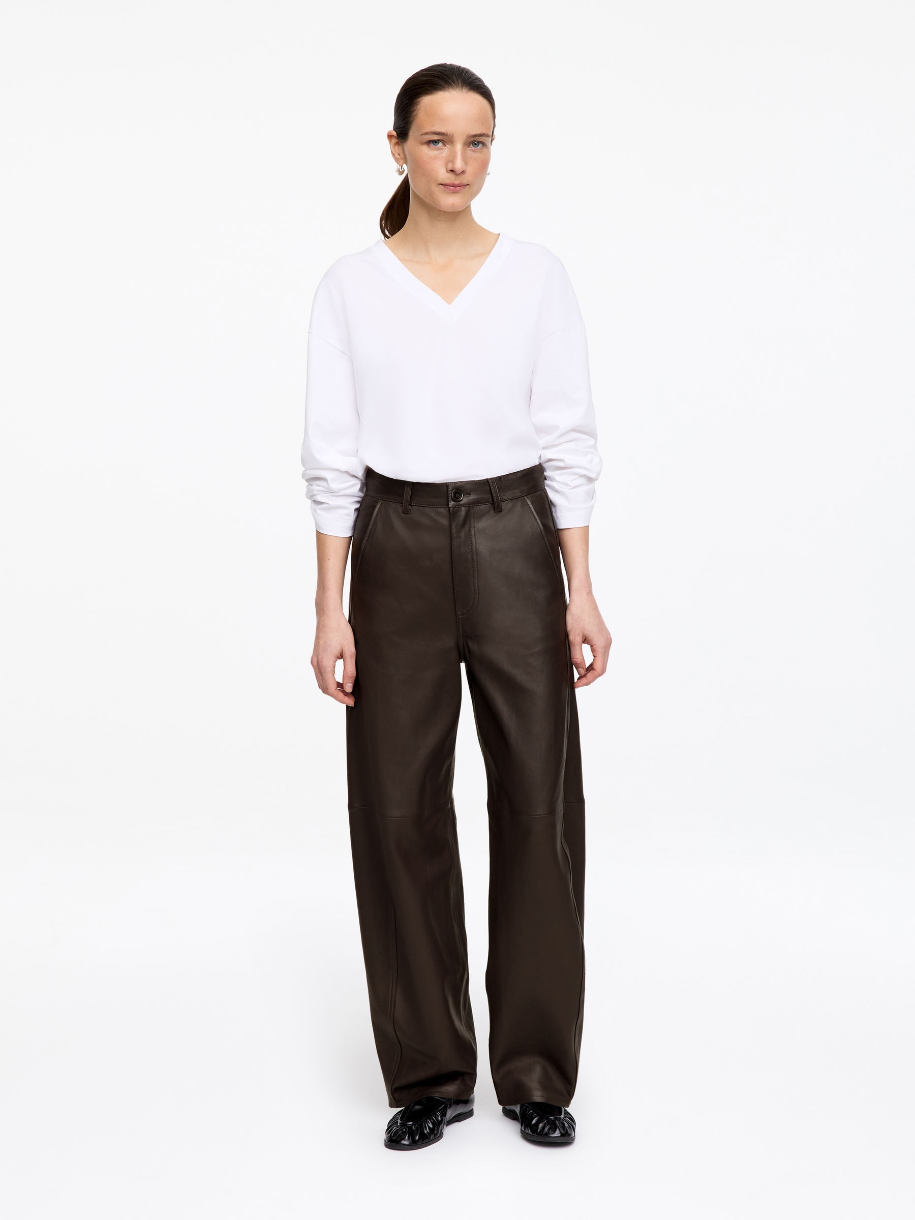 Pantaloni barrel in pelle-#3F3838-17596