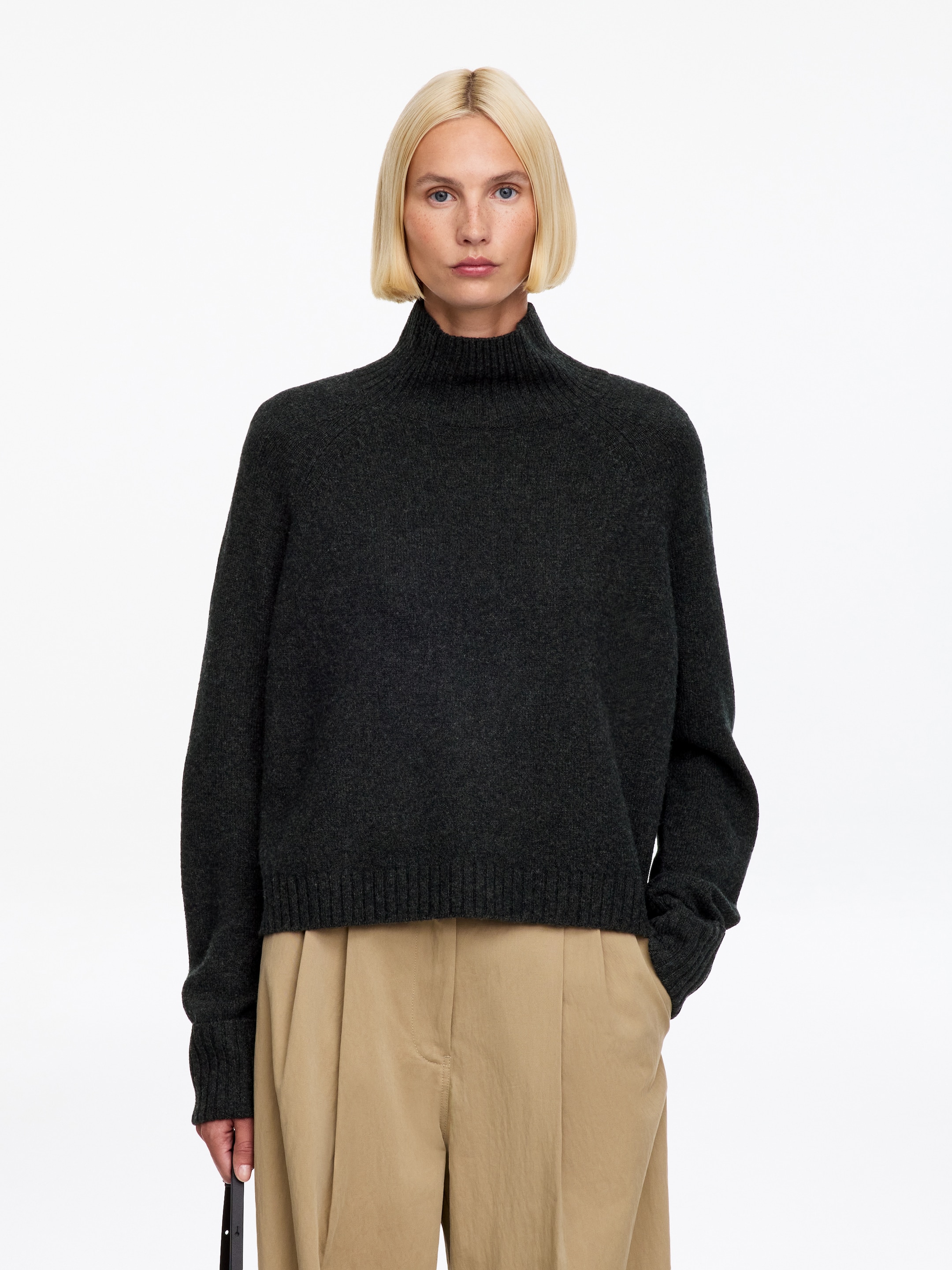 Roll-Neck Wool Jumper-Grey-21048