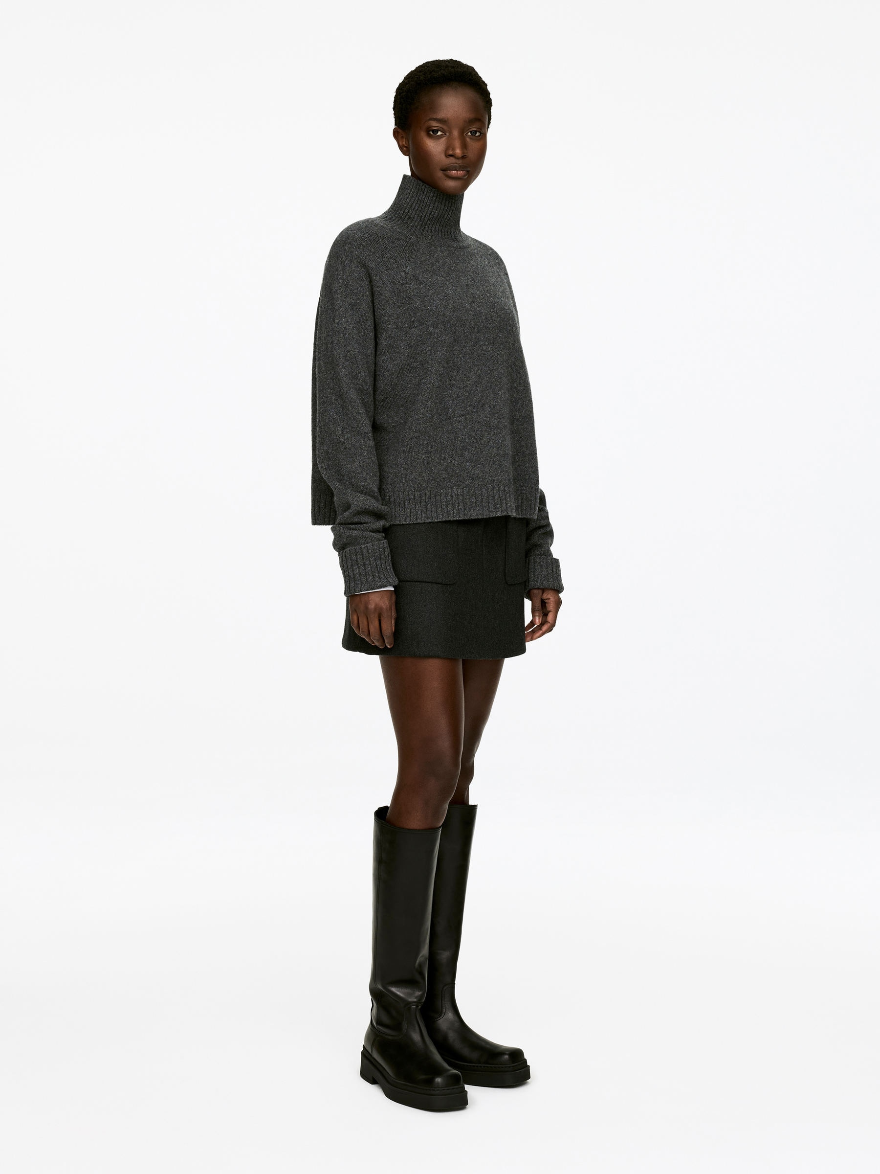 Roll-Neck Wool Jumper - Dark Grey Melange - Regular fit - Women - StillMedia/Lookbook - 4