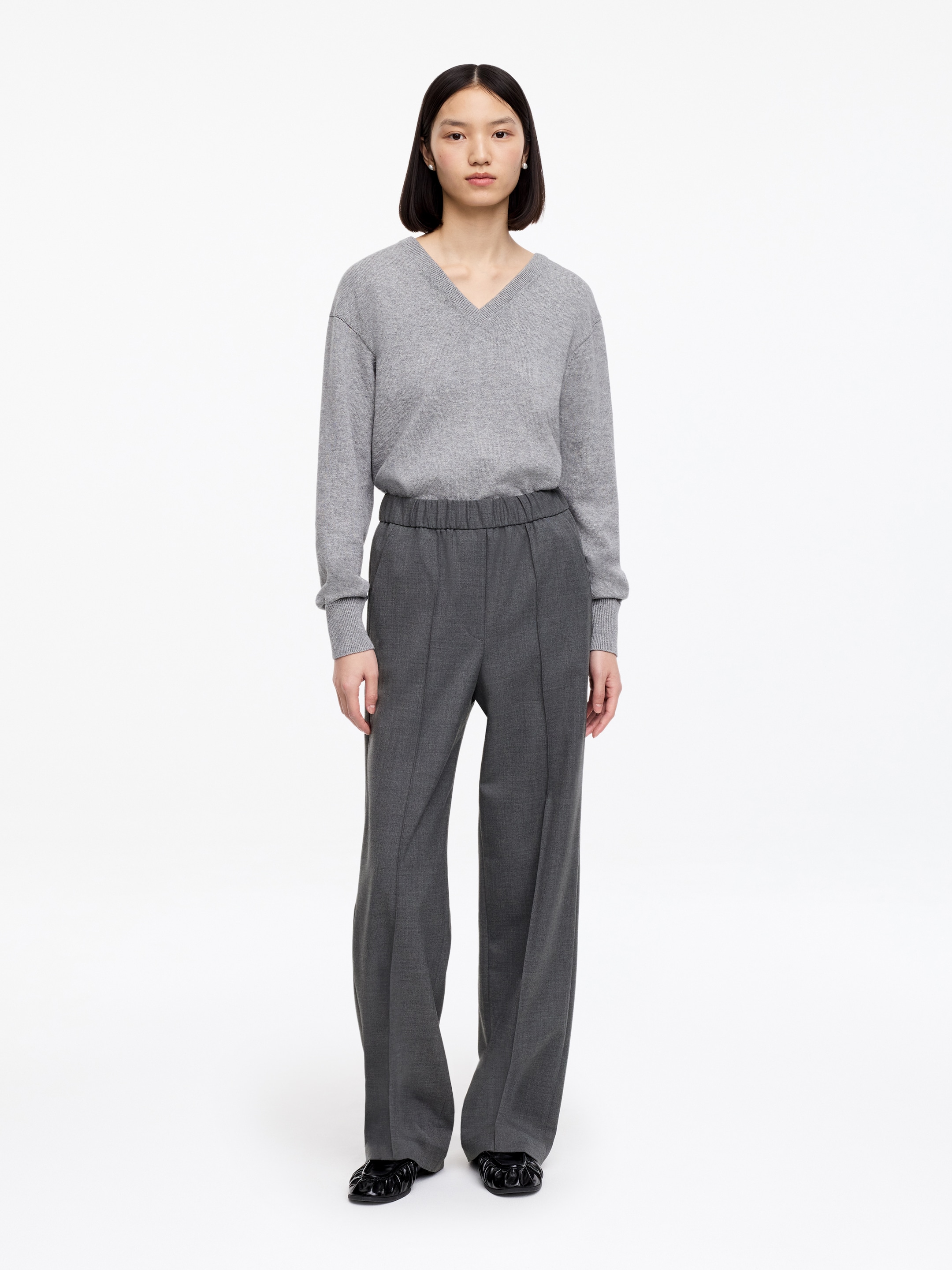 Elastic Waist Tailored Trousers-#48474B-16520