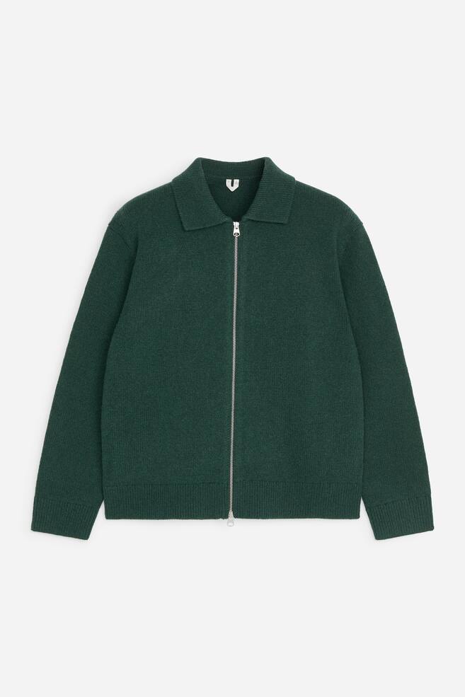 Zip Wool Cardigan - Forest Green/Beige - 1