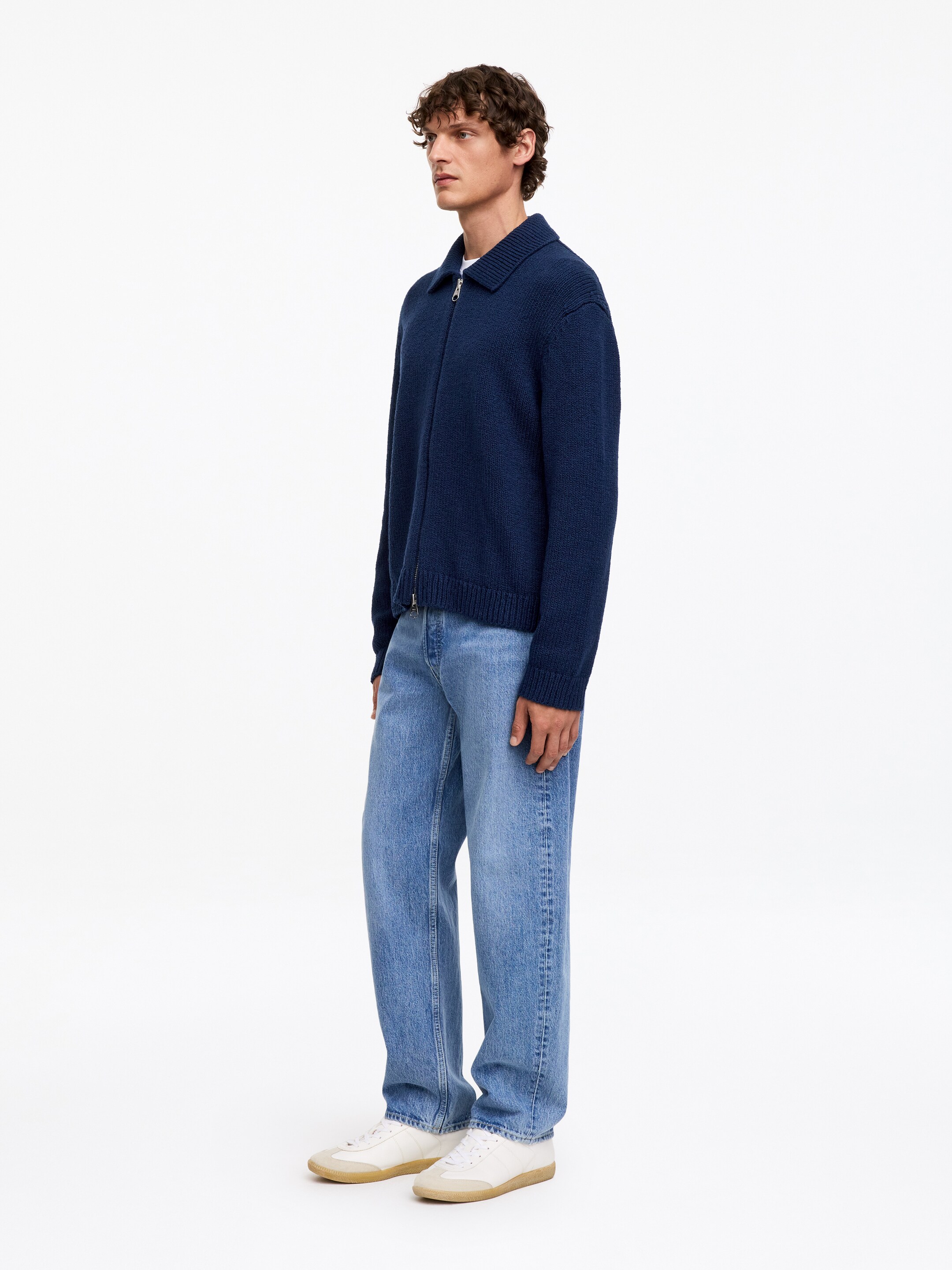 Cotton Blend Zip Cardigan - Dark Blue - Loose fit - Men - StillMedia/Lookbook - 5