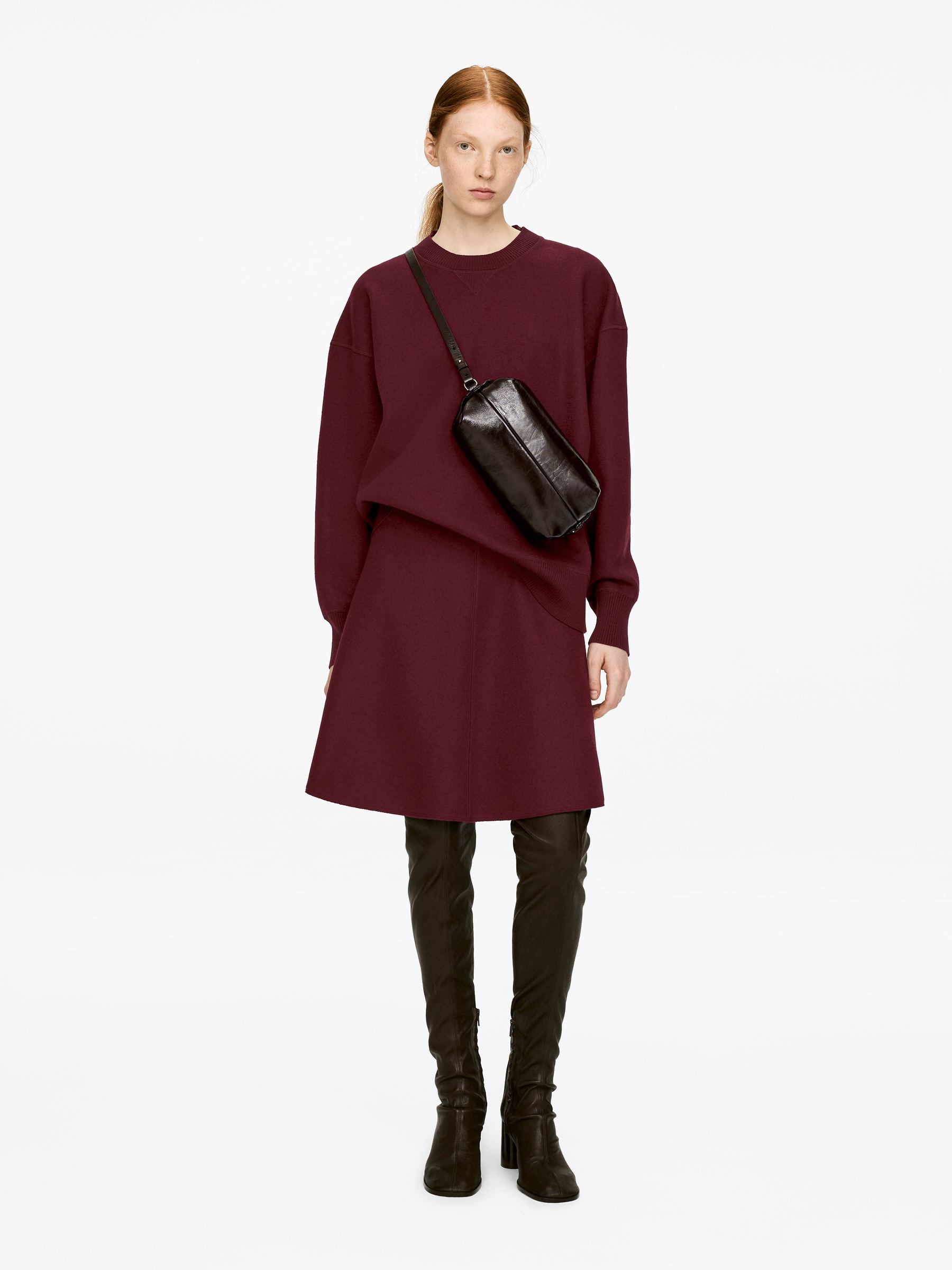 Doublé Wool-Blend Skirt-#4B262D-16769