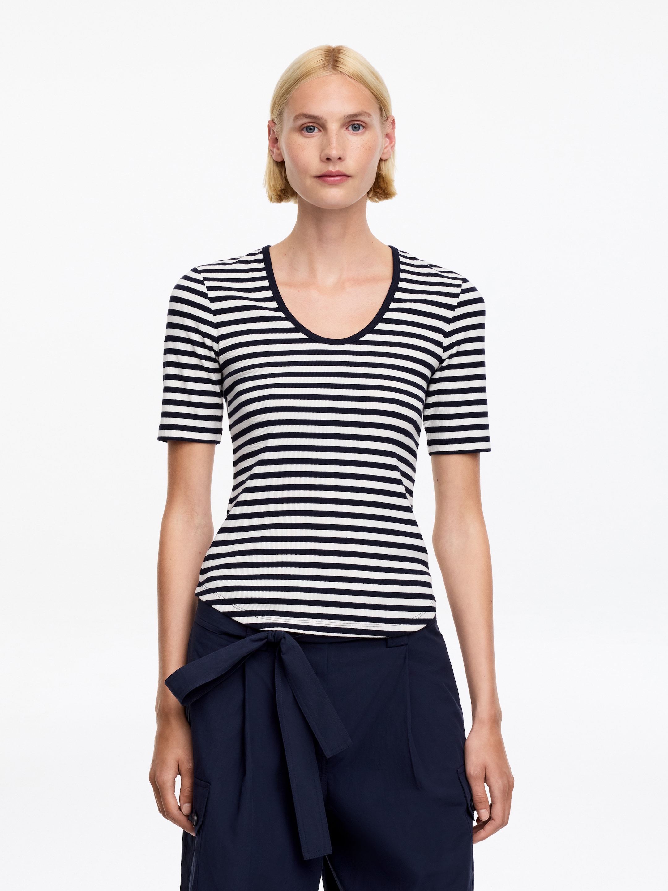 Ribbed T-Shirt - Dark Blue/White - Slim fit - Women - StillMedia/Lookbook - 10