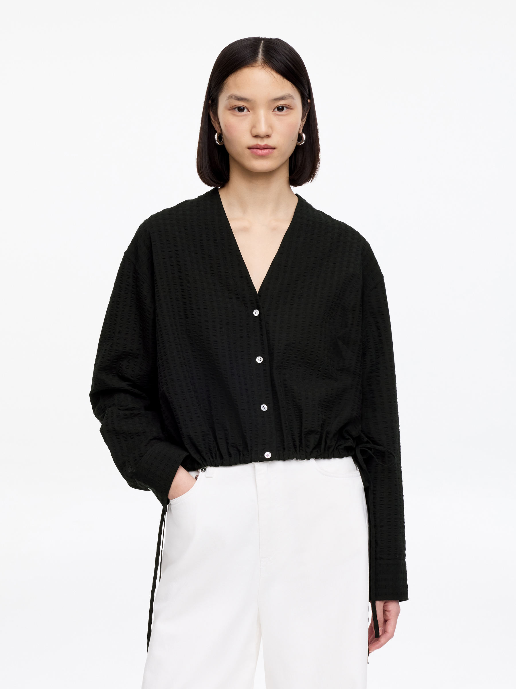 Seersucker Top - Black - Regular fit - Women - StillMedia/Lookbook - 3