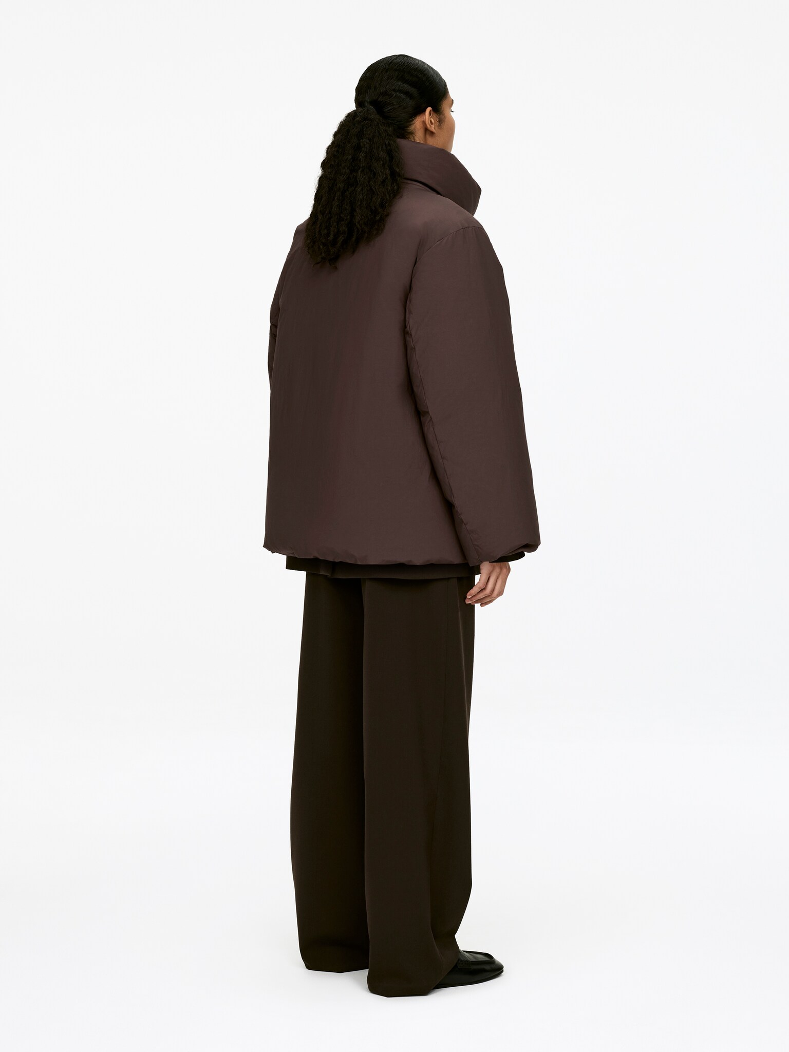 Upcycled Down High-Collar Jacket - Dark Brown/Black - 6