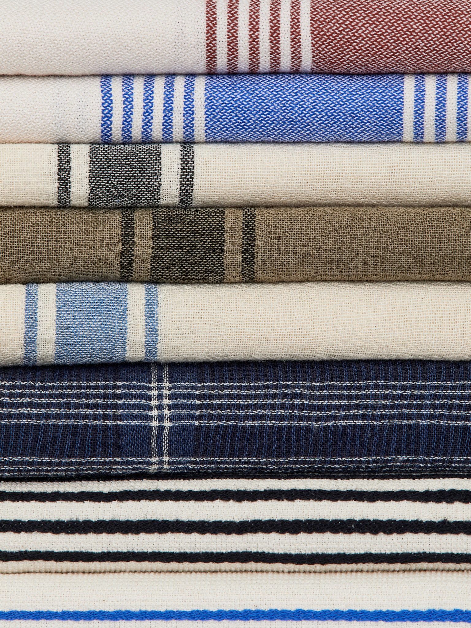 Woven Cotton Towel - Off White/Blue/Off White/Brown - 2
