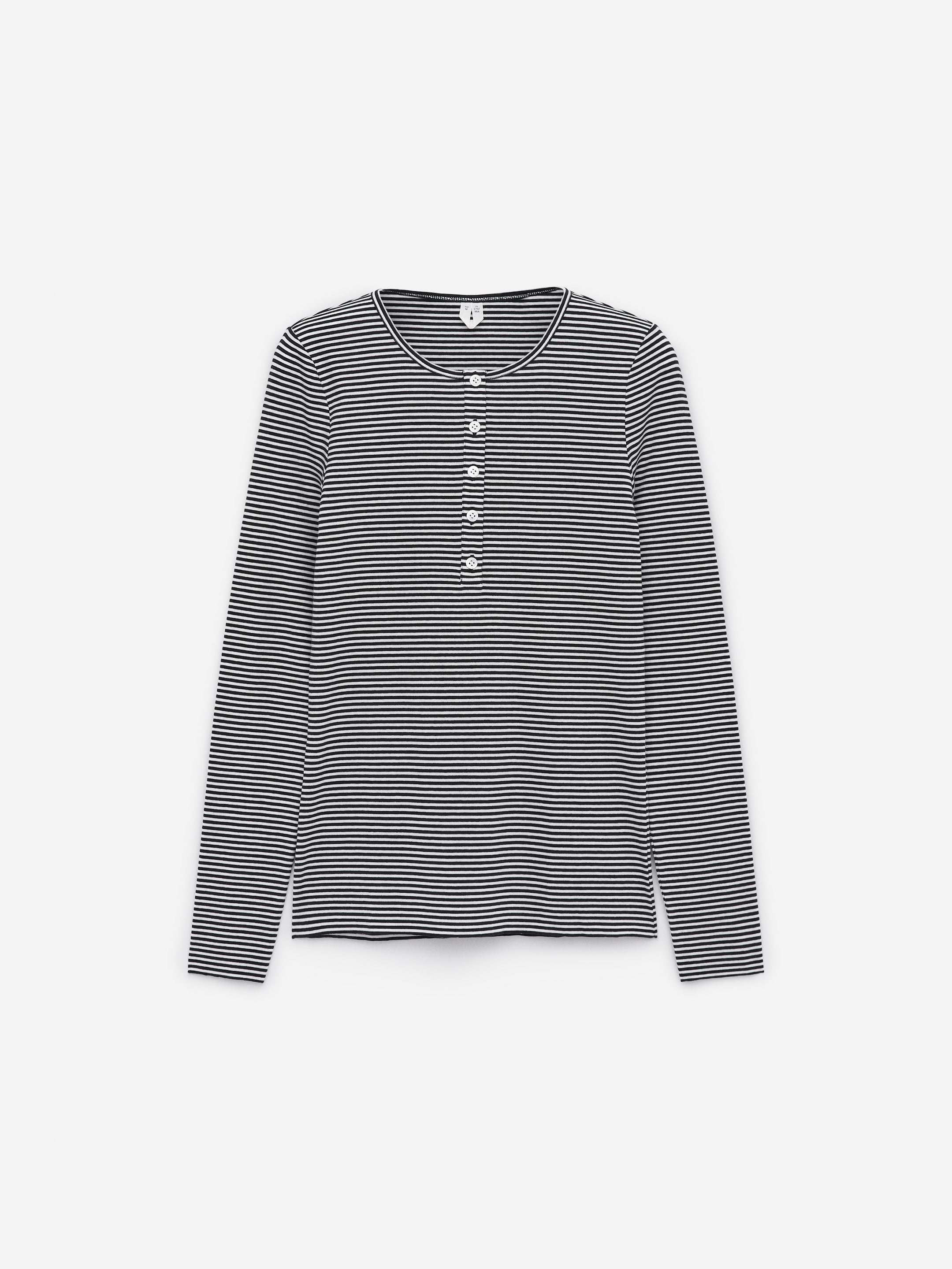 Ribbed Henley Top - Dark Blue/White - Slim fit - Women - StillMedia/DescriptiveStillLife - 1