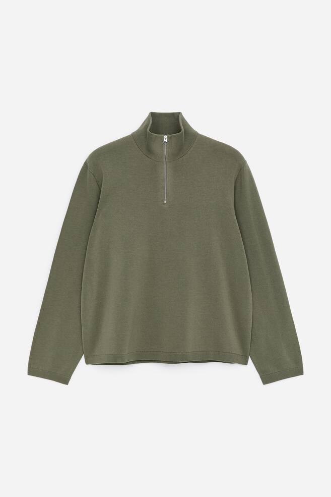 Knitted Half-Zip Jumper - Khaki Green/Black - 1