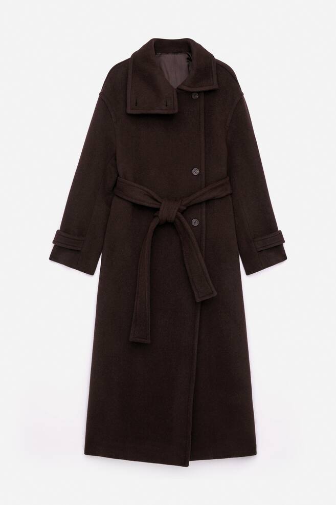 Oversized Wool-Blend Coat - Dark Brown - 1