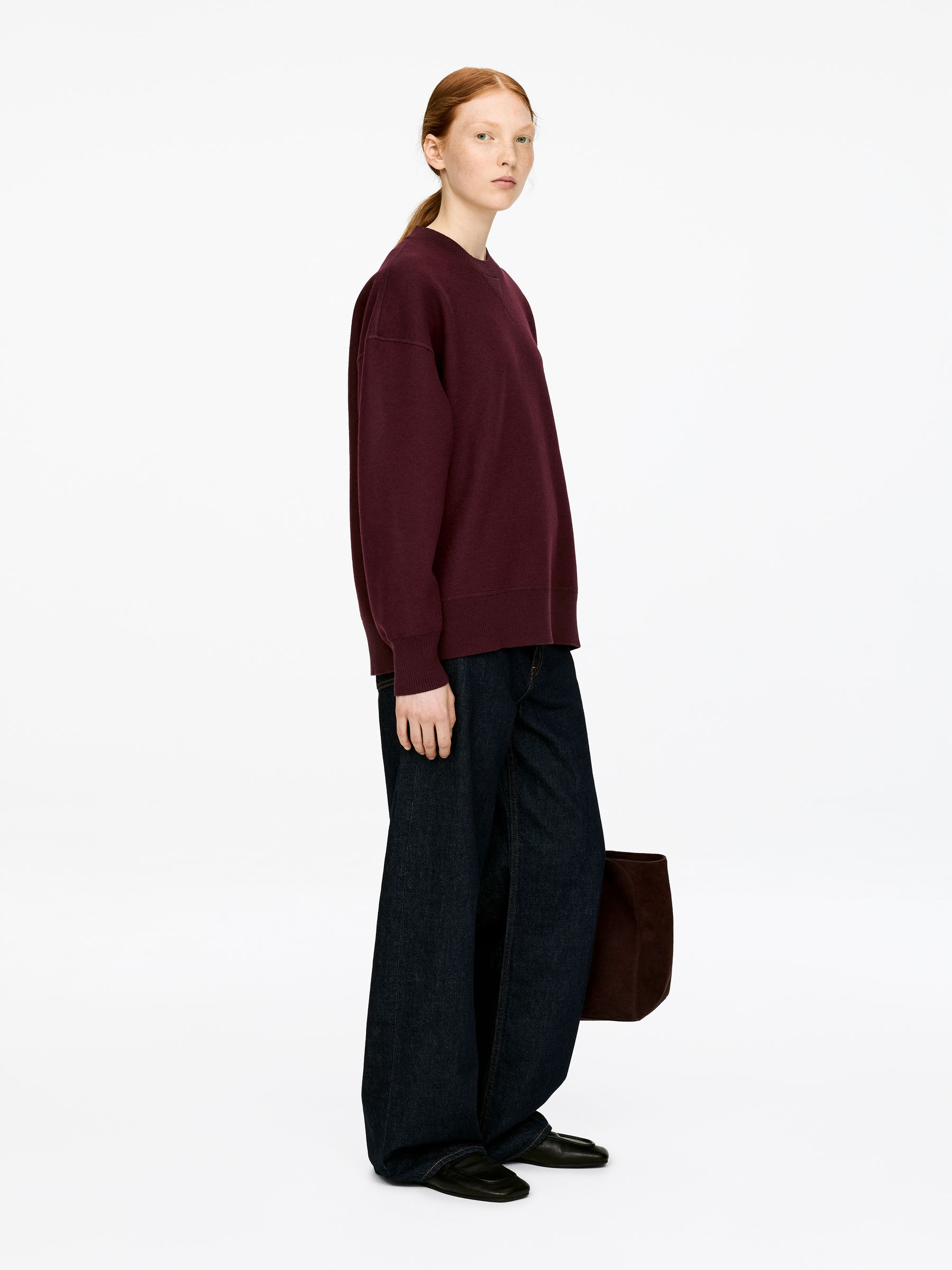 Sweat en laine mélangée - Rouge foncé - Oversized - Femme - StillMedia/Lookbook - 5