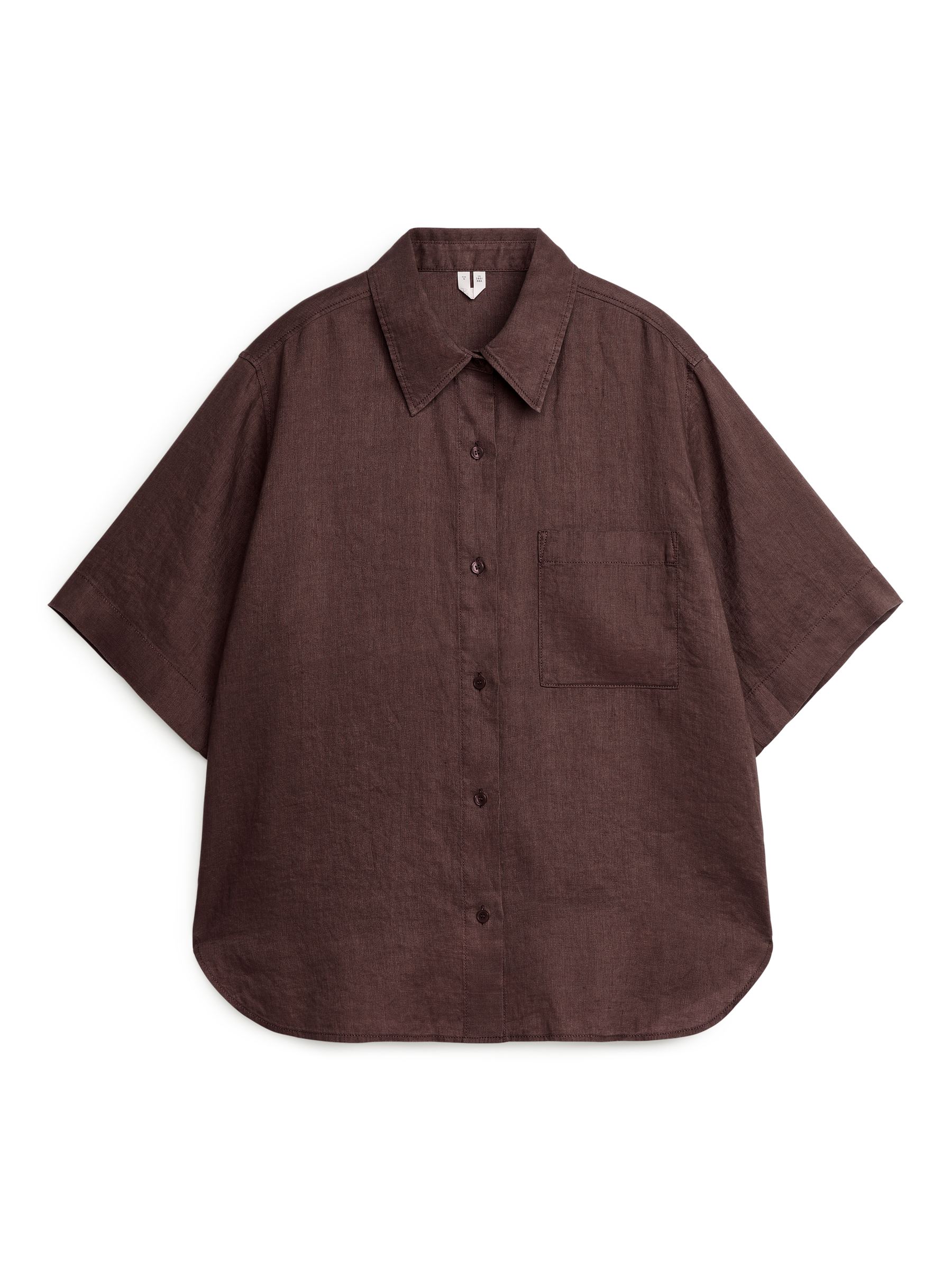 Short-Sleeved Linen Shirt - Dark Brown - Relaxed fit - Women - StillMedia/DescriptiveStillLife - 1