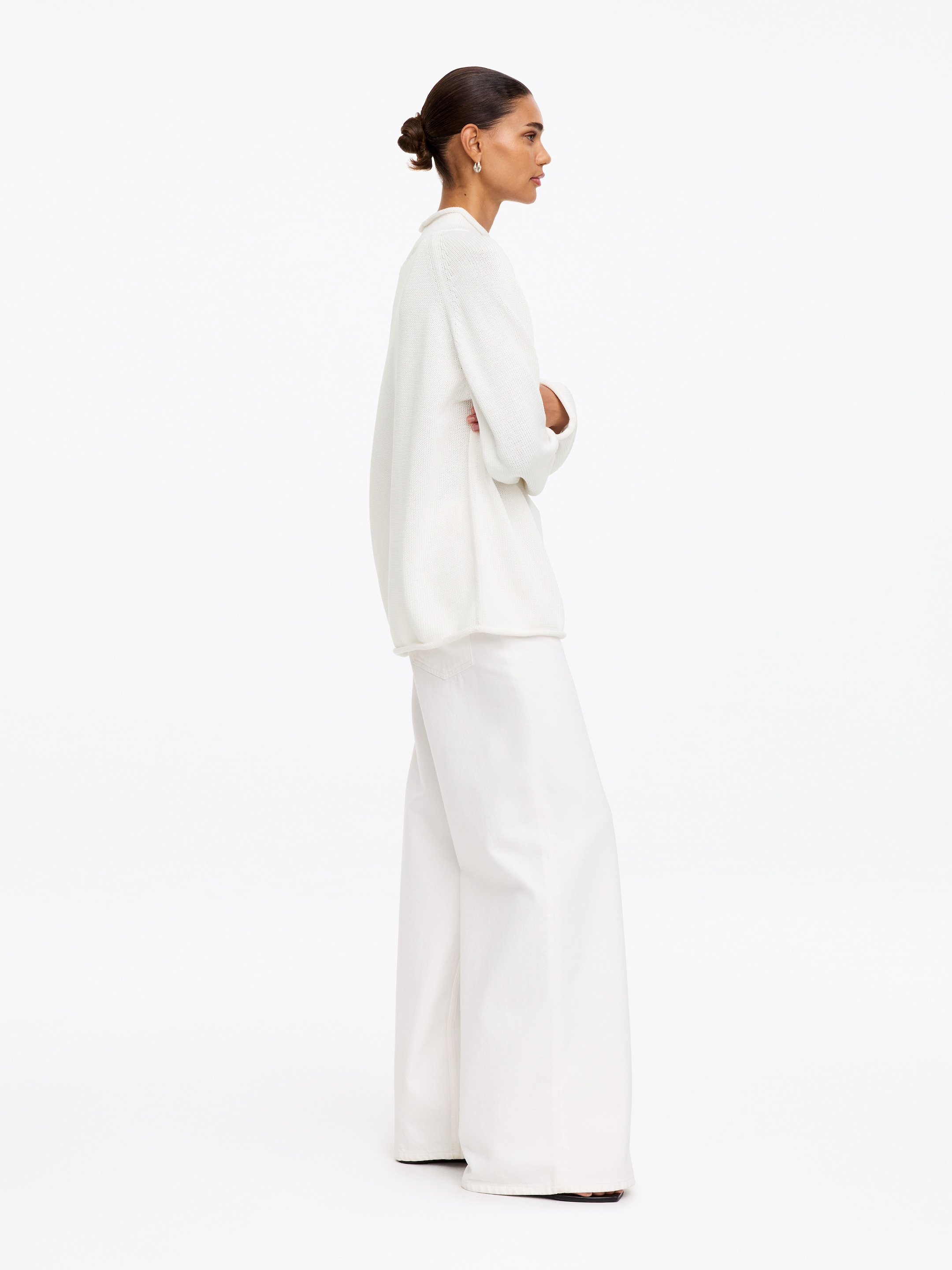 Rolled-Edge Cotton Jumper - White - Loose fit - Women - StillMedia/Lookbook - 5