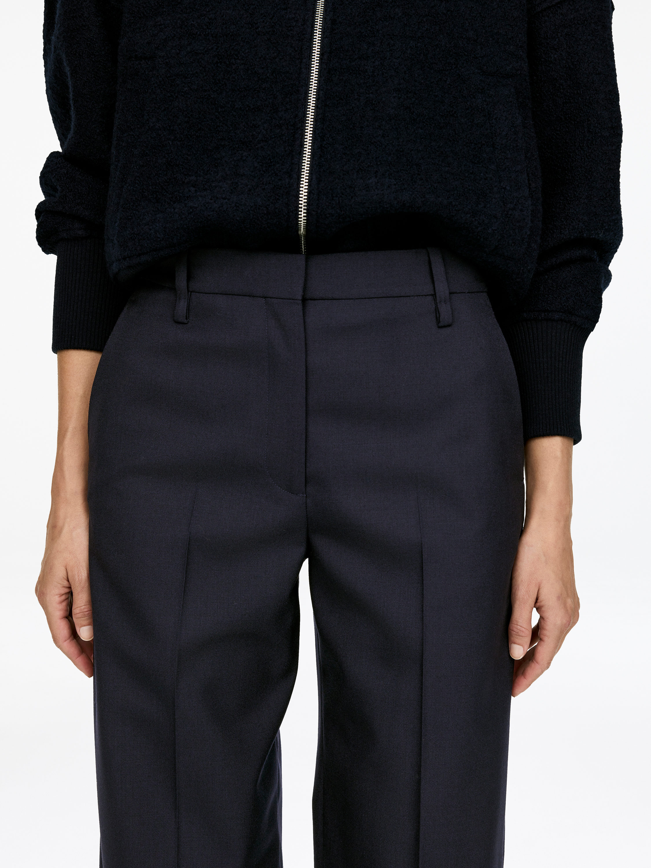 Hopsack Wool Trousers - Dark Blue - Relaxed fit - Women - StillMedia/Lookbook - 3