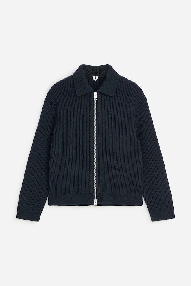 Wool Cotton Zip Cardigan - Dark Blue/Dark Green/Mole - 1