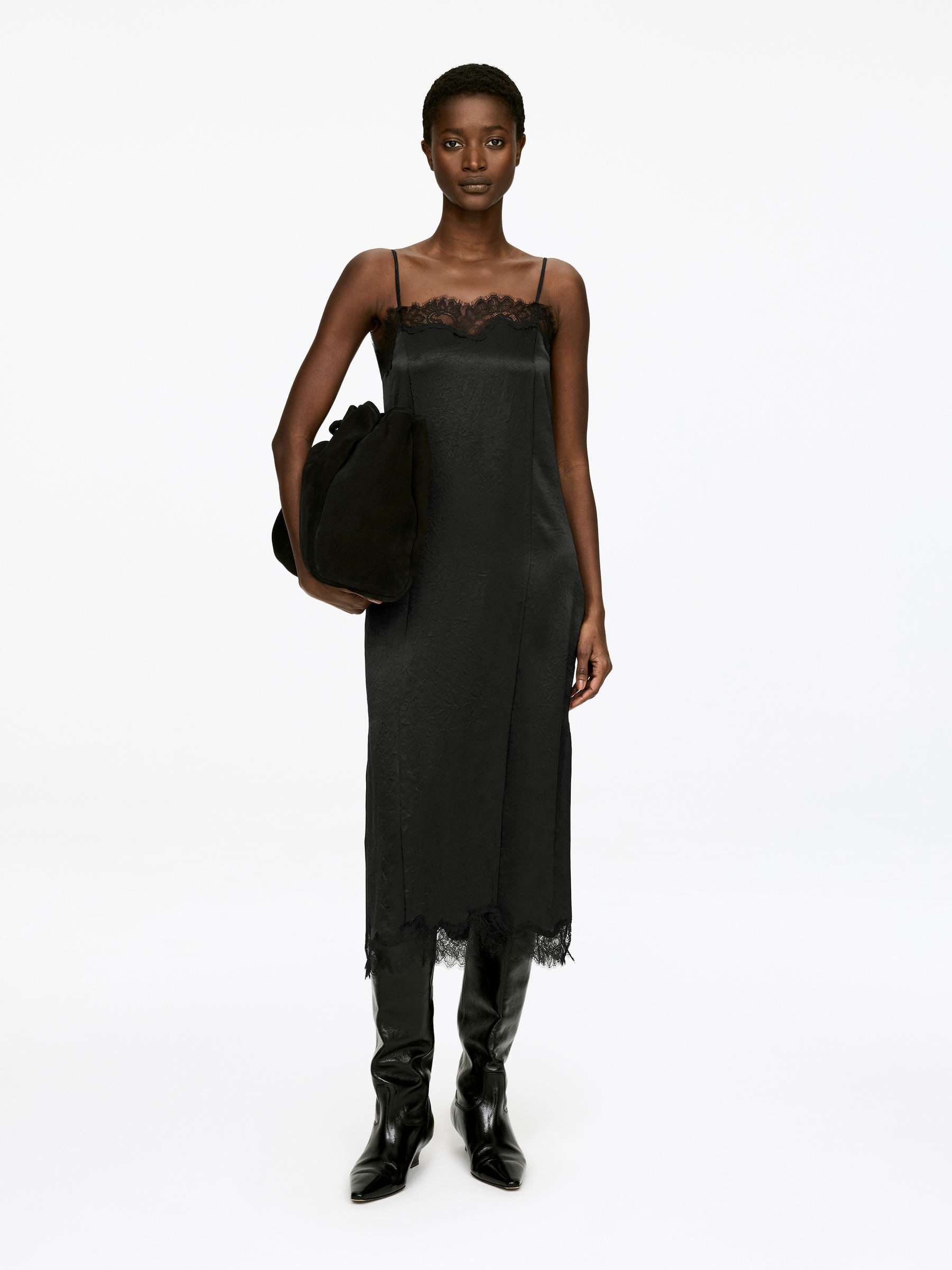 Lace-Trimmed Slip Dress-#272627-17575