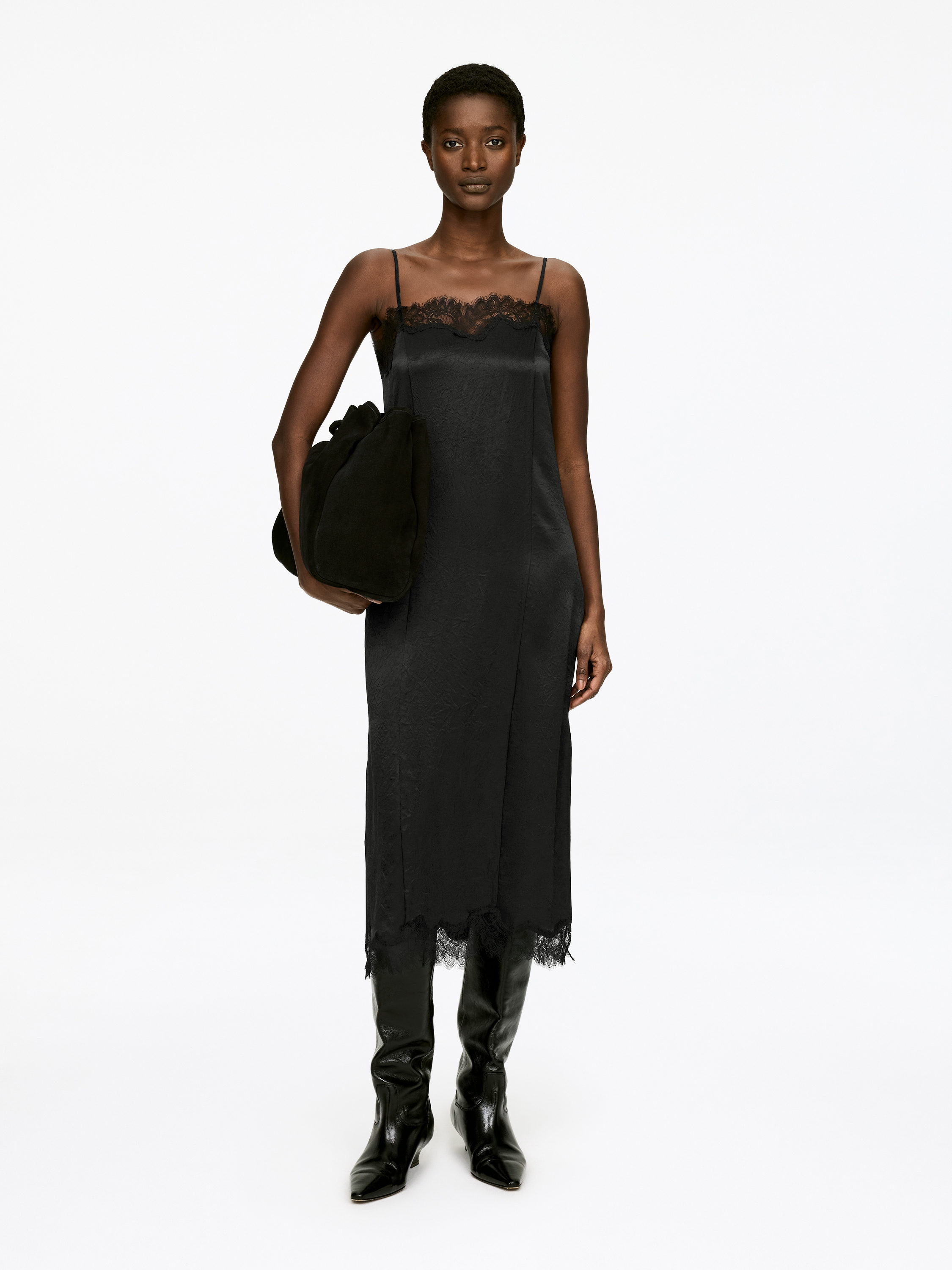 Lace-Trimmed Slip Dress-#272627-17575