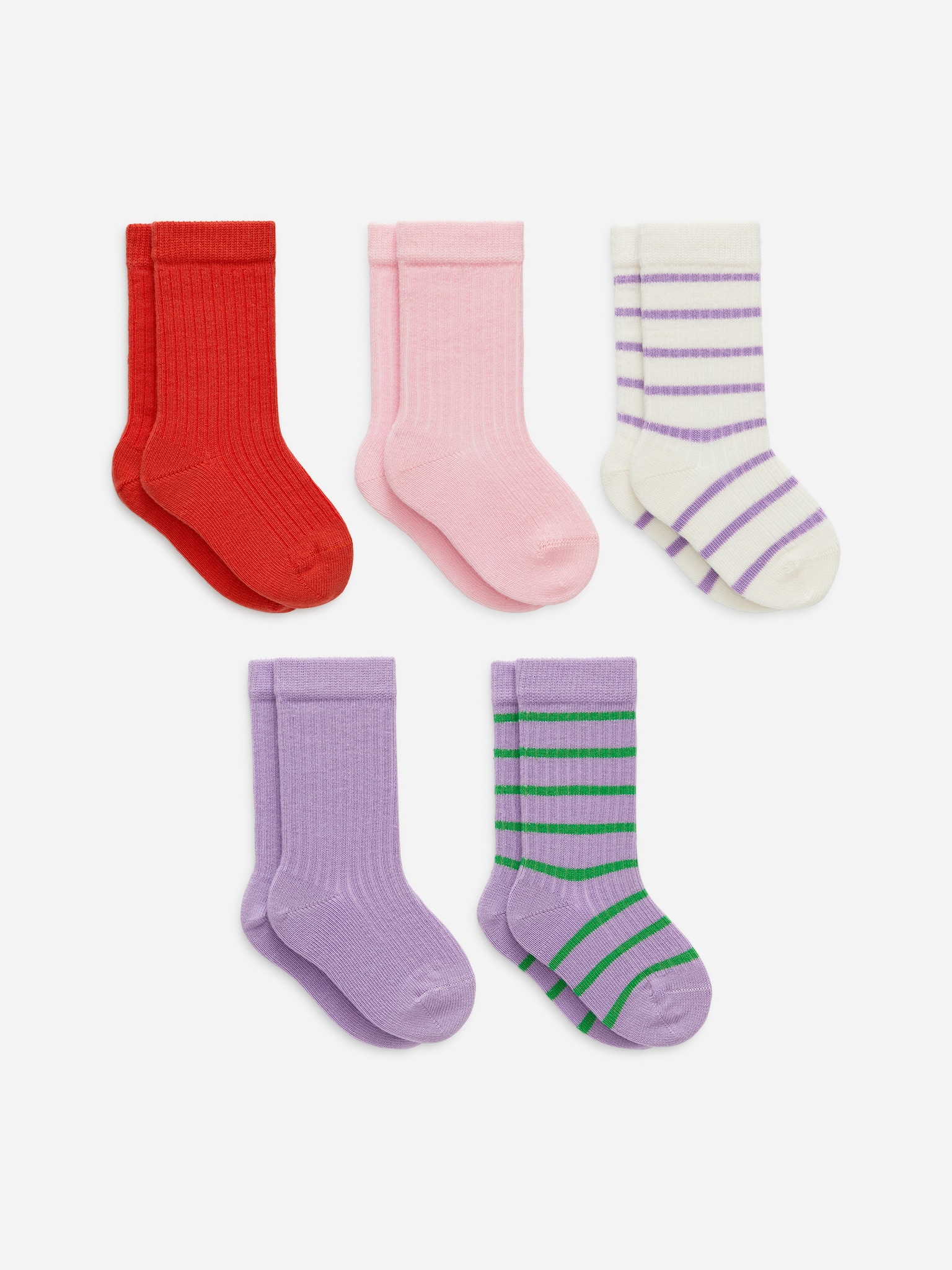 Chaussettes en maille côtelée, 5 paires - Mauve/Rouge/Mauve/Rouge/Vert/Bleu/Vert/Bleu/Blanc cassé/Beige/Bleu - 1