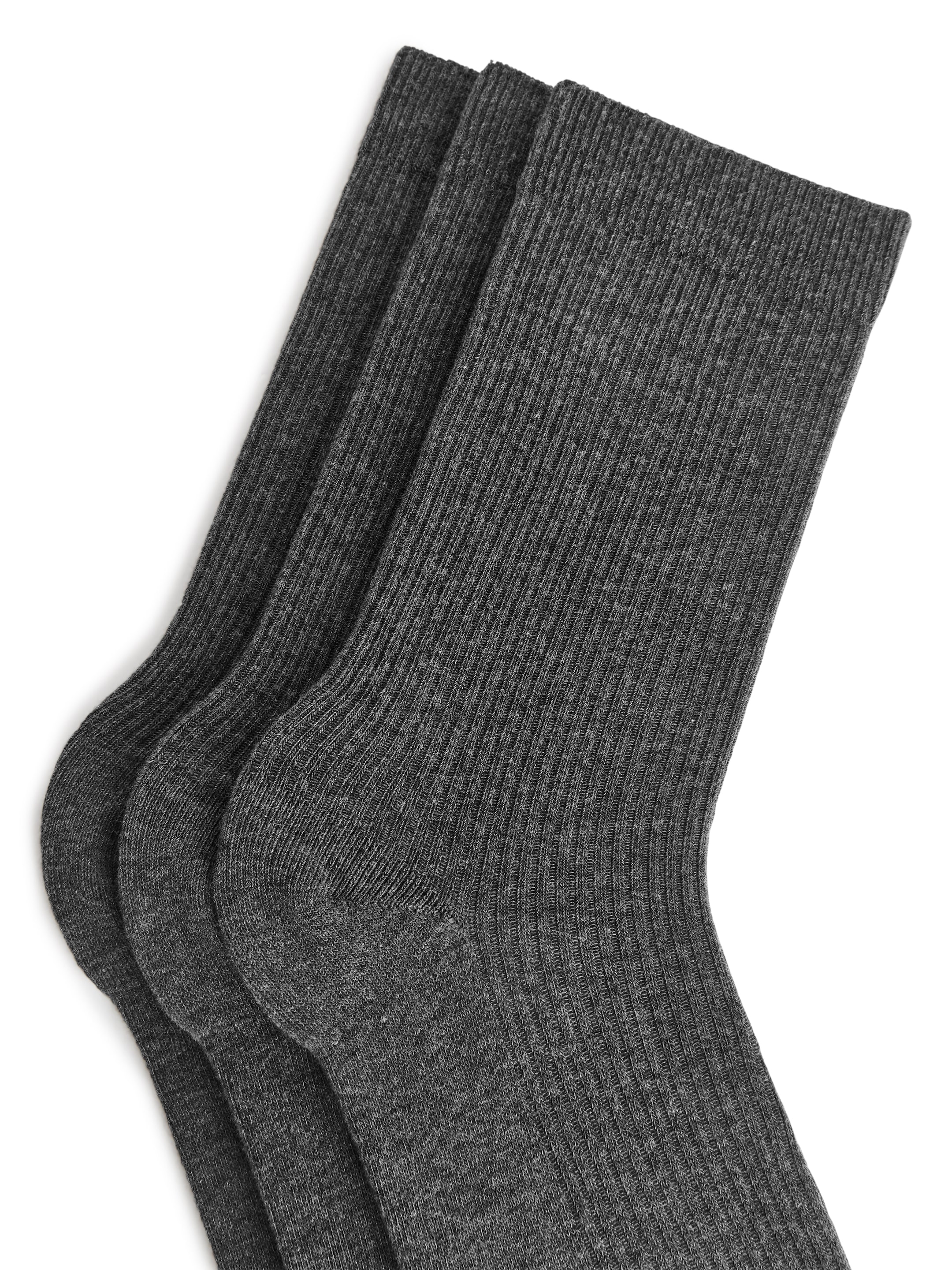 Ribbade bomullsstrumpor, 3-pack - Gråmelerad - Women - StillMedia/DescriptiveDetail - 1