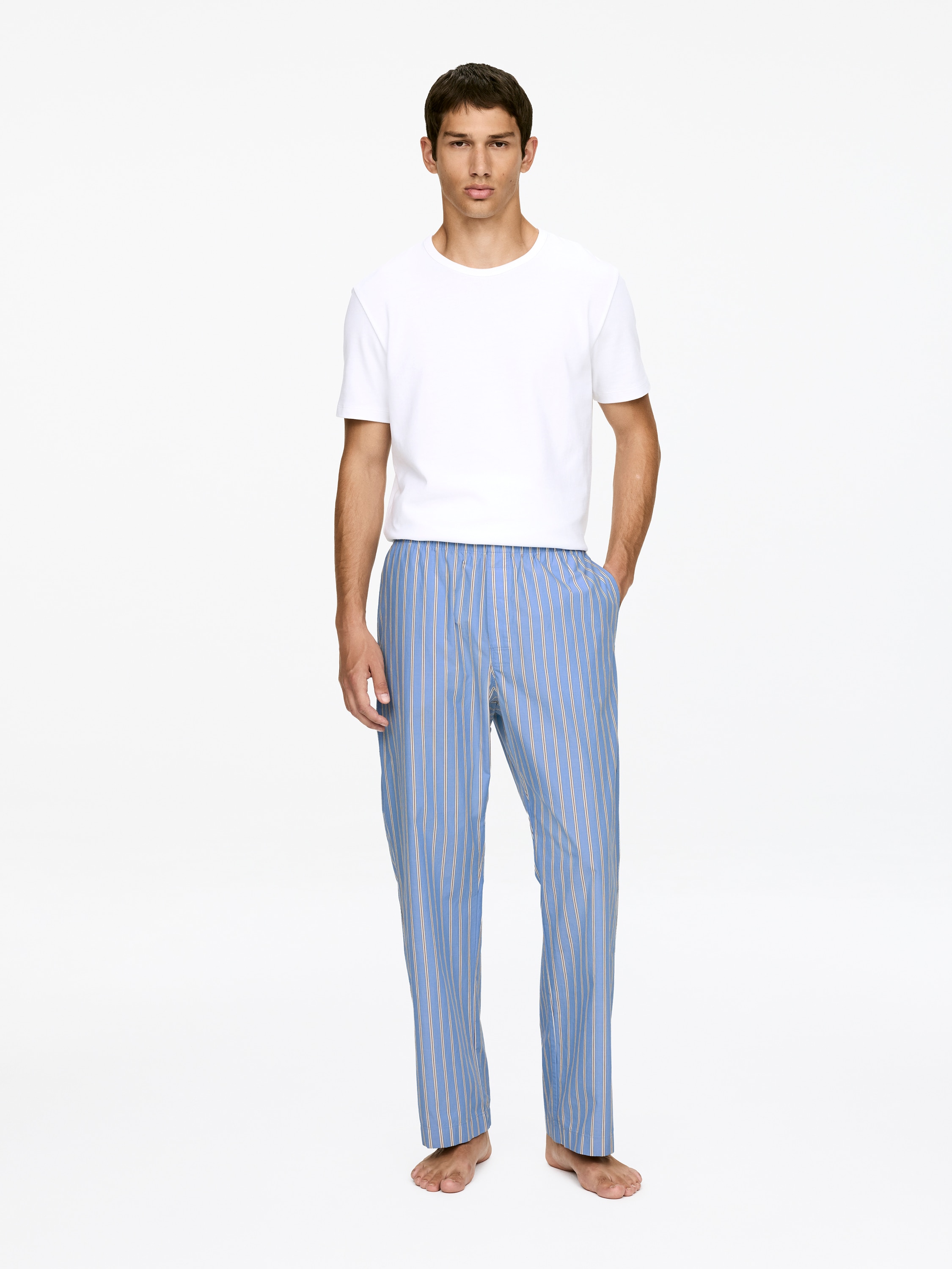 Pantaloni de pijama din poplin - Albastru/În dungi/Albastru/Dungat