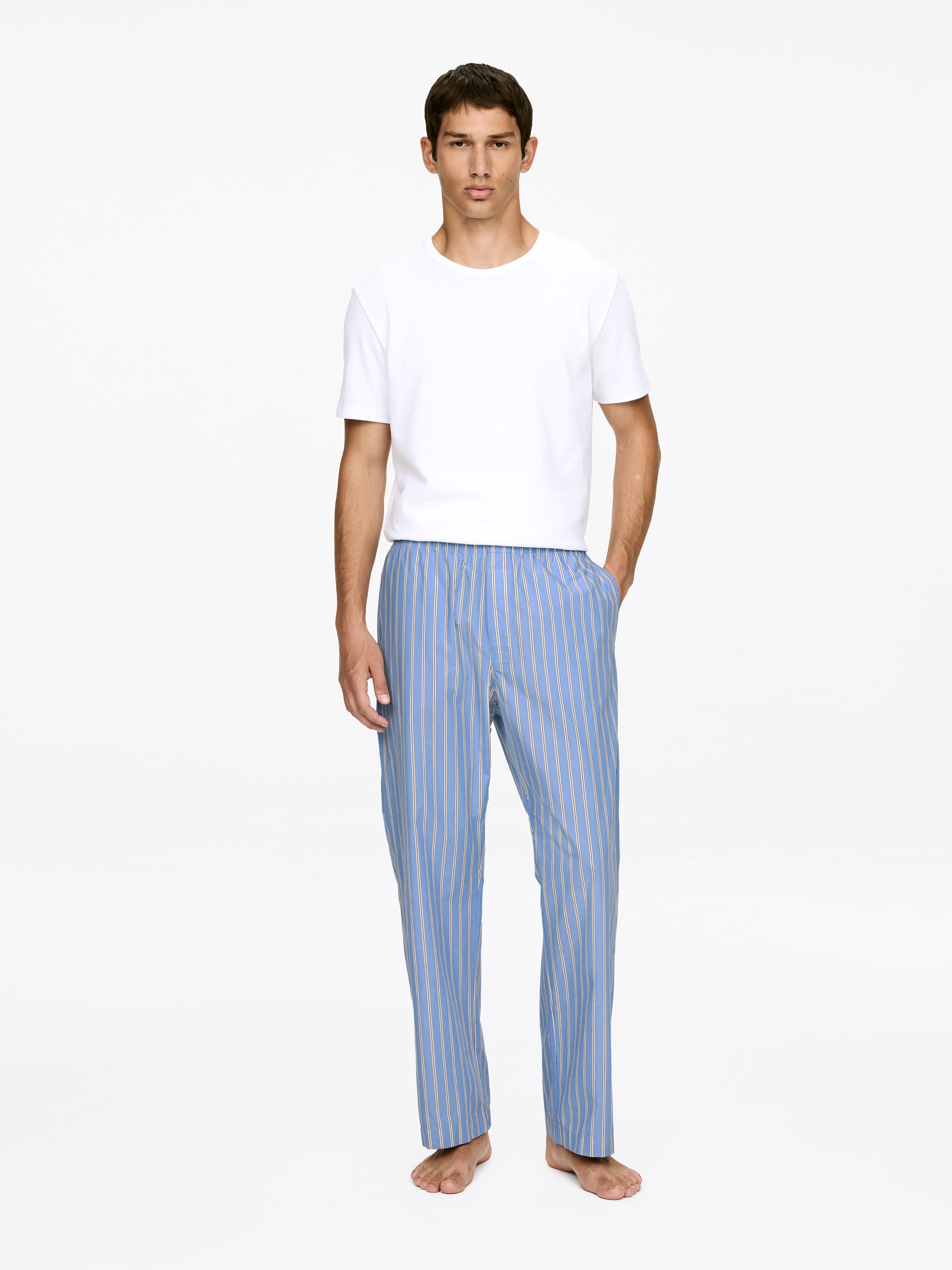 Poplin Pyjama Trousers - Blue/Striped - Loose fit - Men - StillMedia/Lookbook - 10