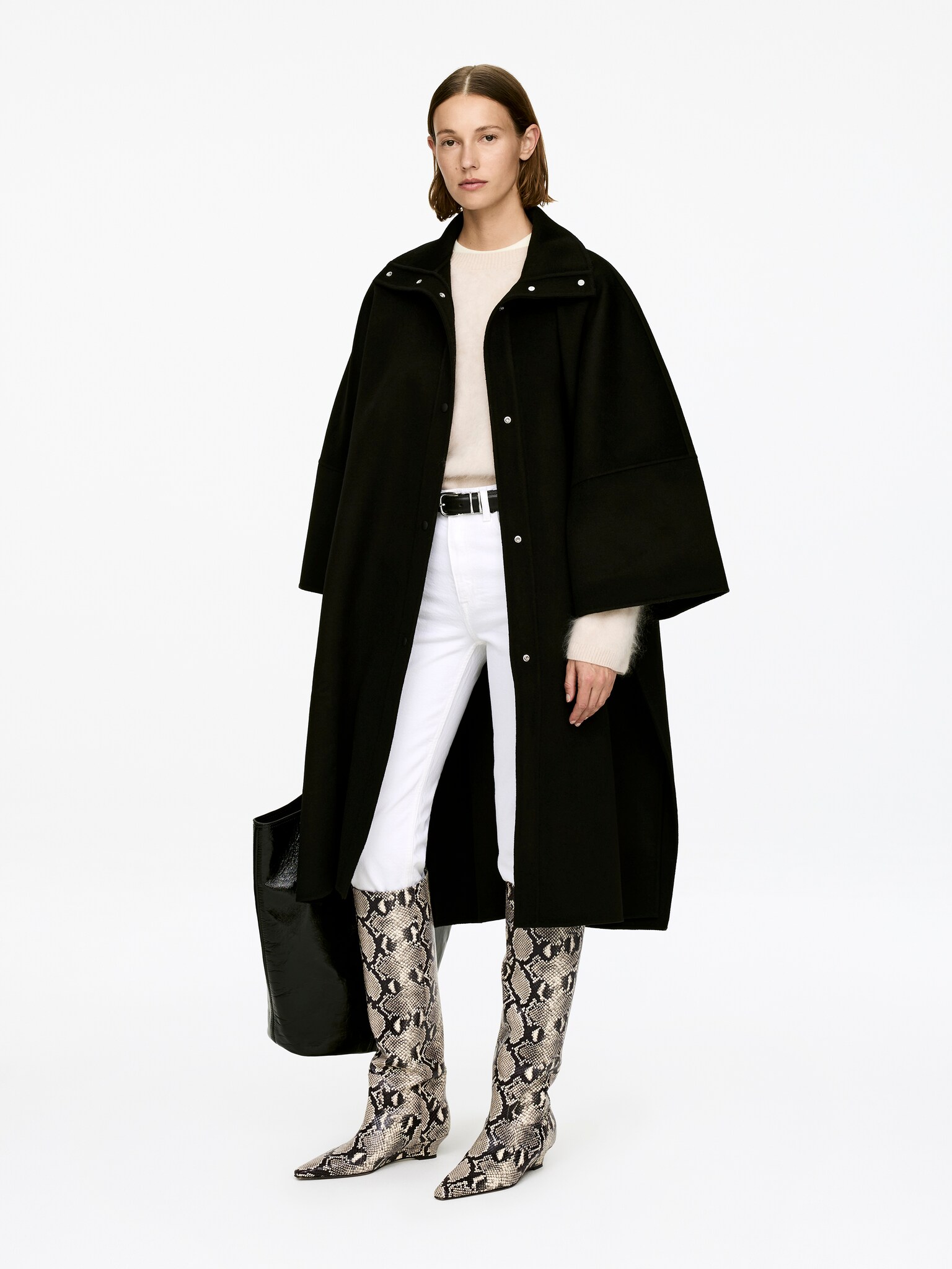 Bottes en cuir à talon compensé - Beige/Noir - 6