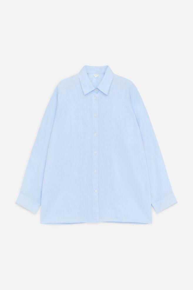 Relaxed Linen Shirt - Light Blue/White/Red - 1