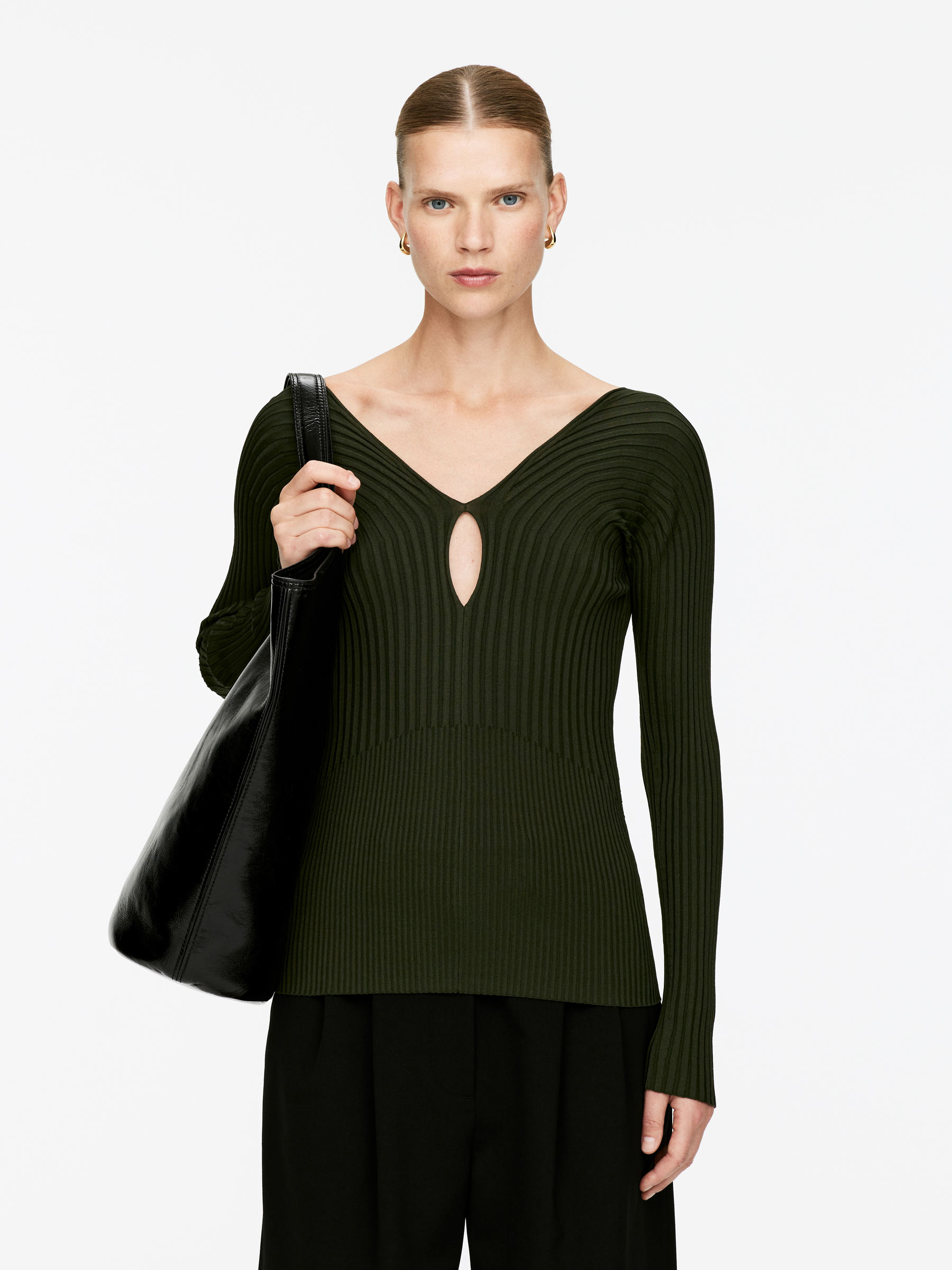 V-Neck Rib Top - Dark Green - Slim fit - Women - StillMedia/Lookbook - 5