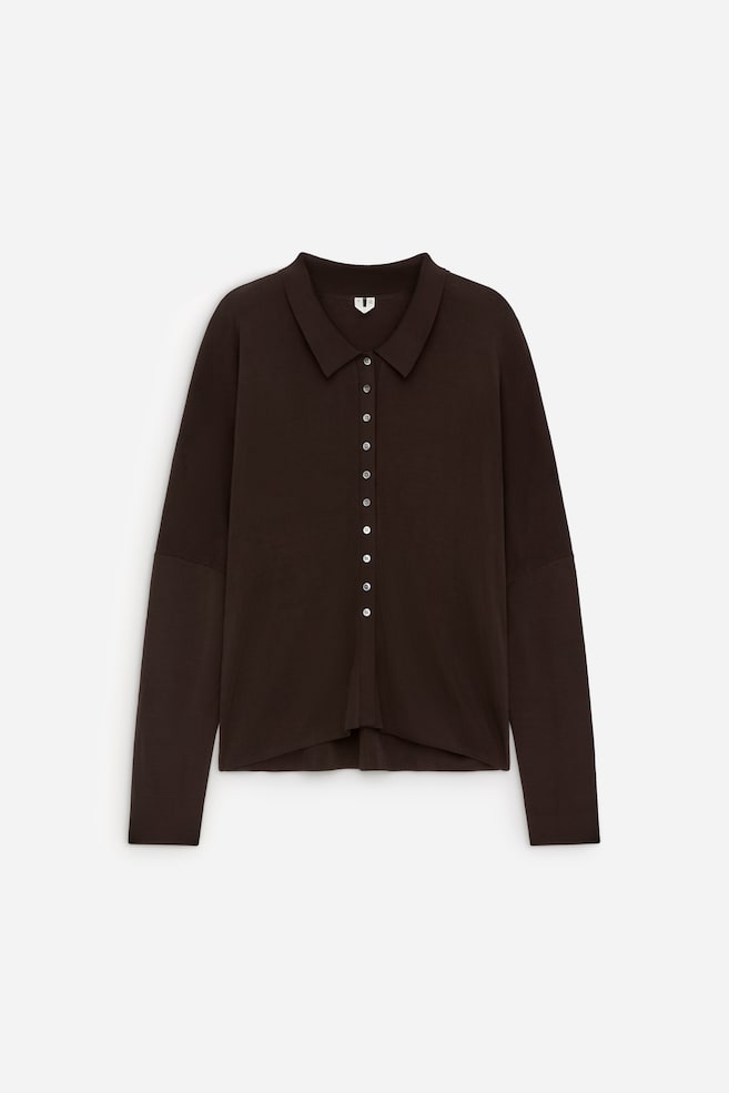 Camicia con lavorazione a maglia sottile - Marrone scuro - 1