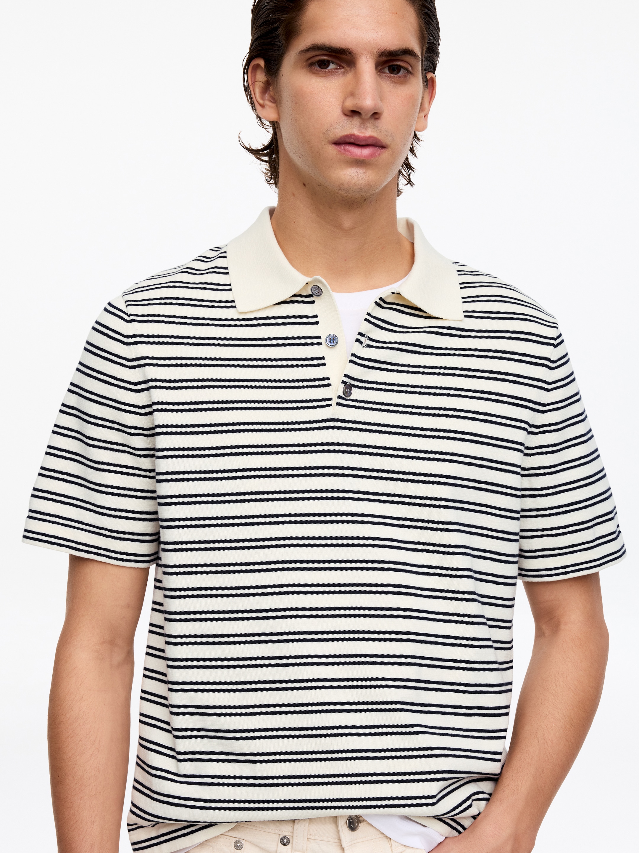 Polo en maille fine - Blanc cassé/Rayé - Regular fit - Homme - StillMedia/Lookbook - 4