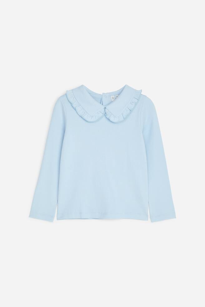 Top con colletto con gala a coste - Blu/Lilla - 1