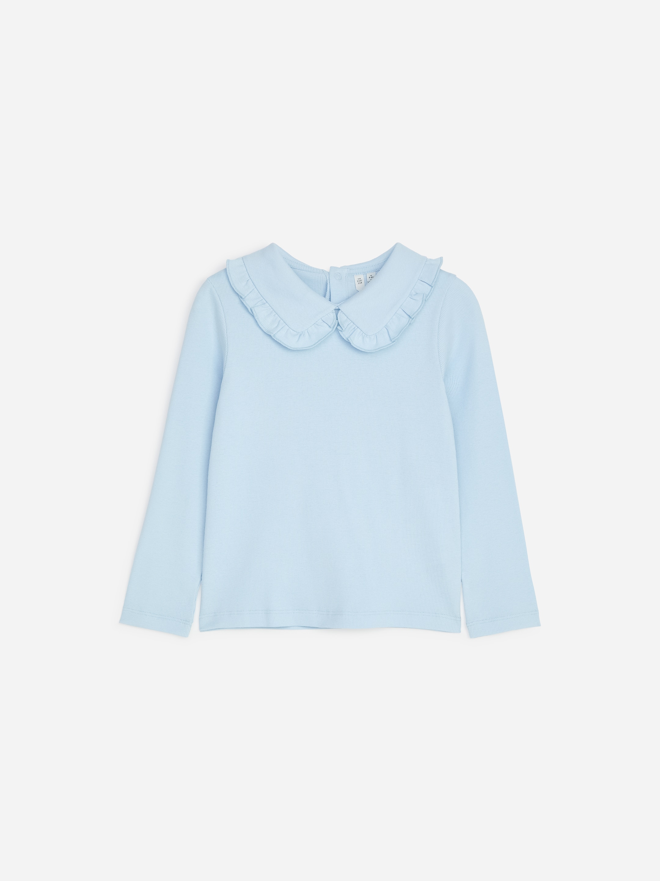 Top con colletto con gala a coste-Blue-20428