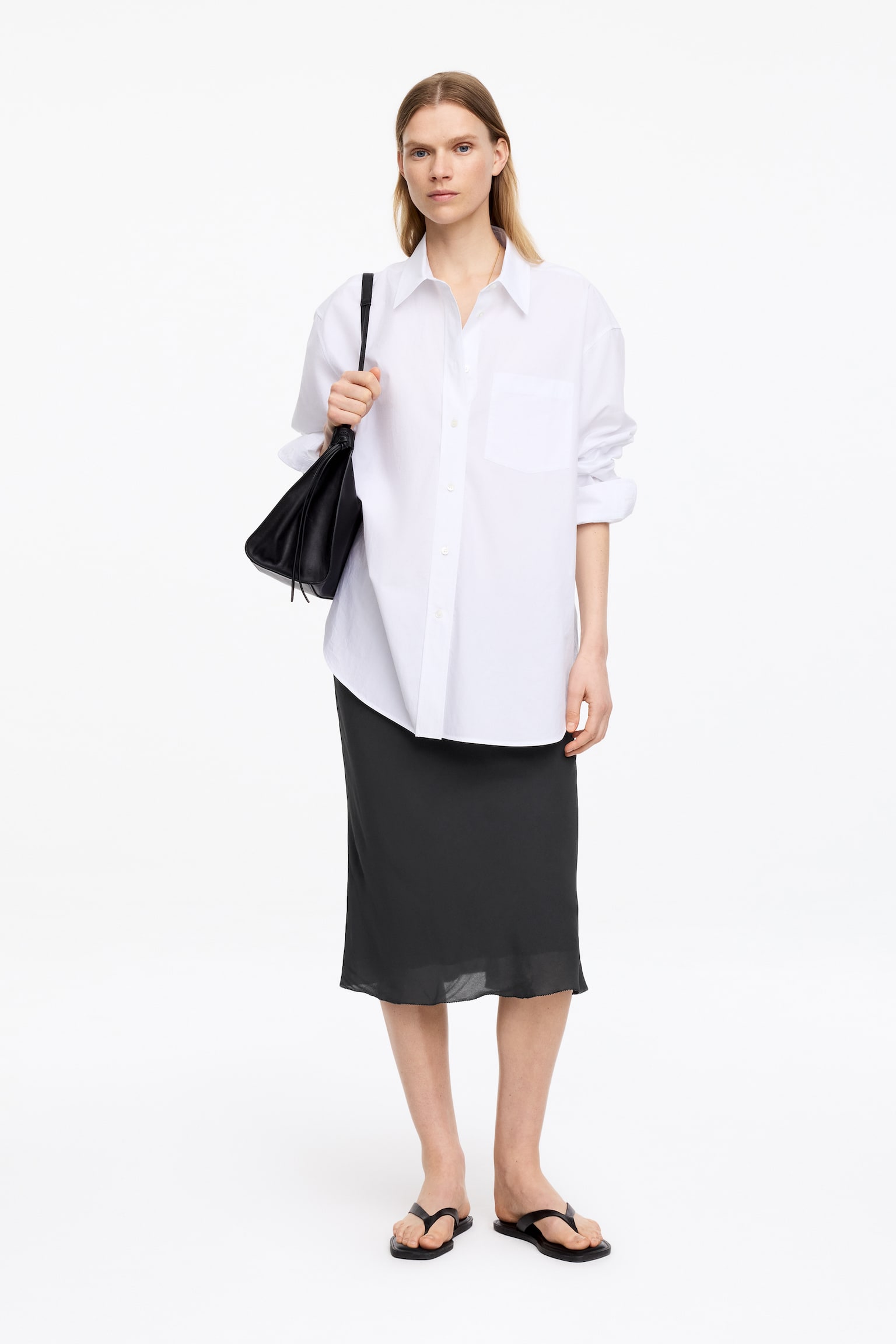 Jupe midi en mousseline - Noir/Blanc cassé - 1