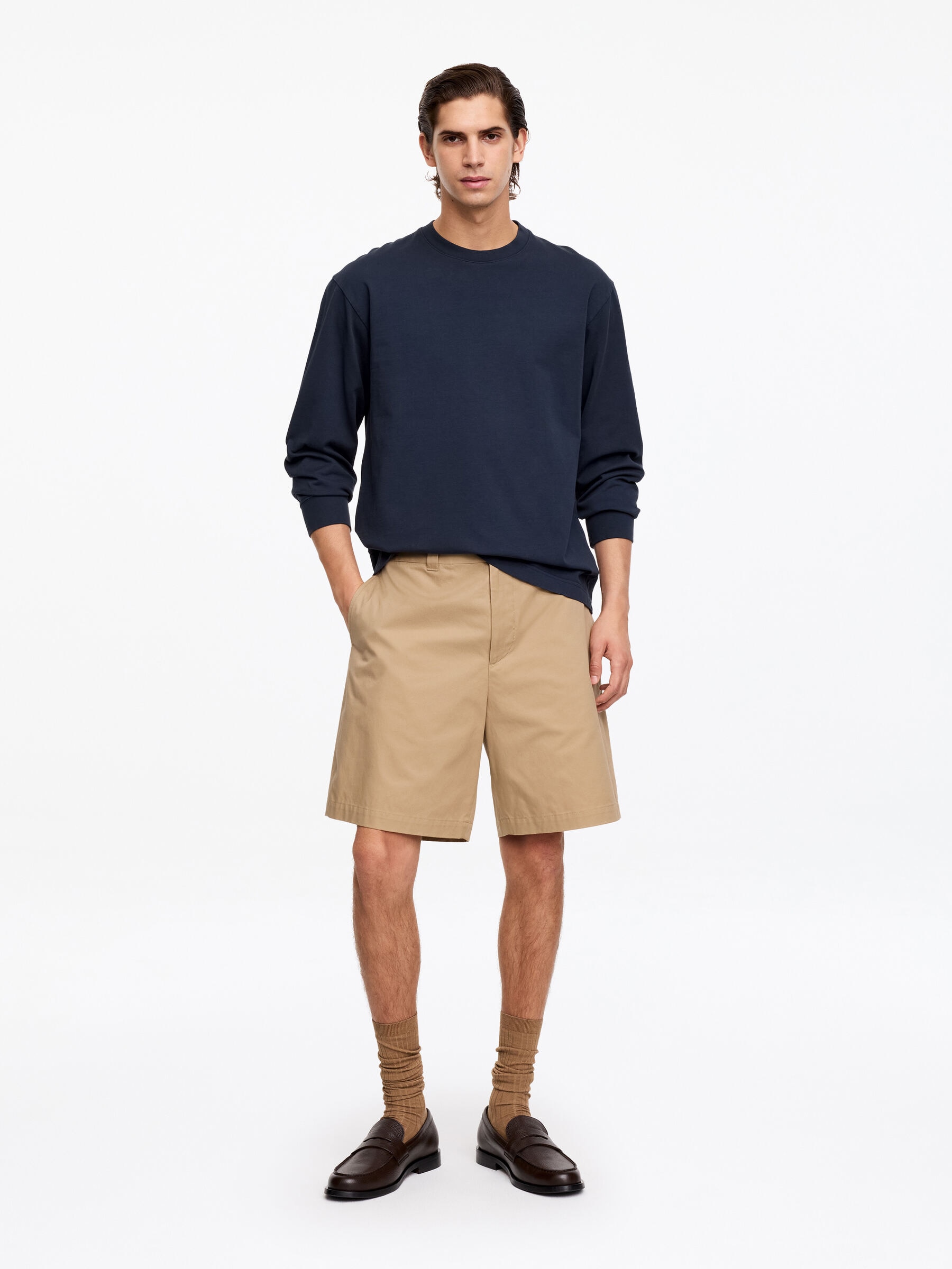 Relaxed Twill Shorts-#94896A-18843