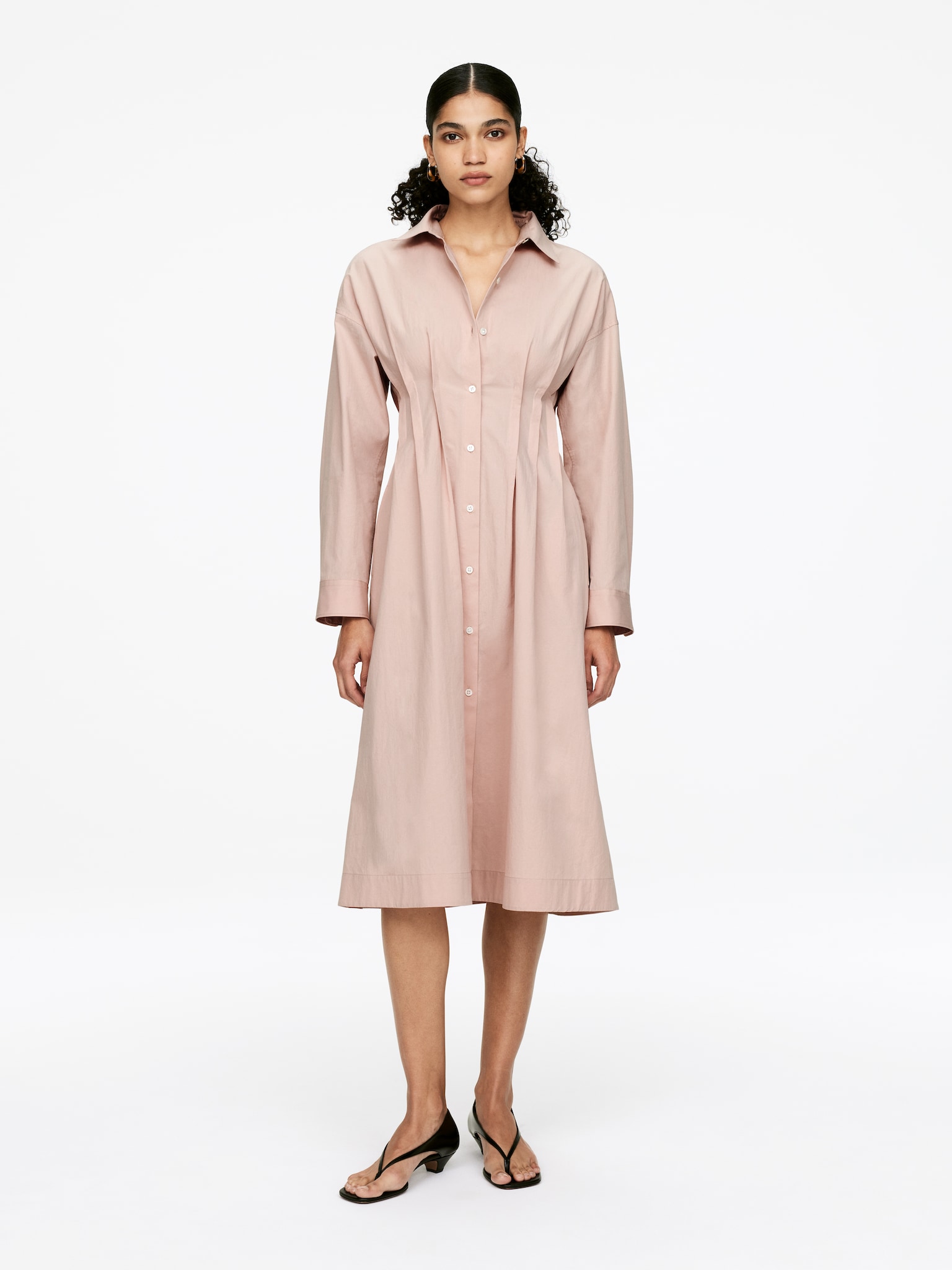Pleated Shirt Dress - Dusty Blush - 1