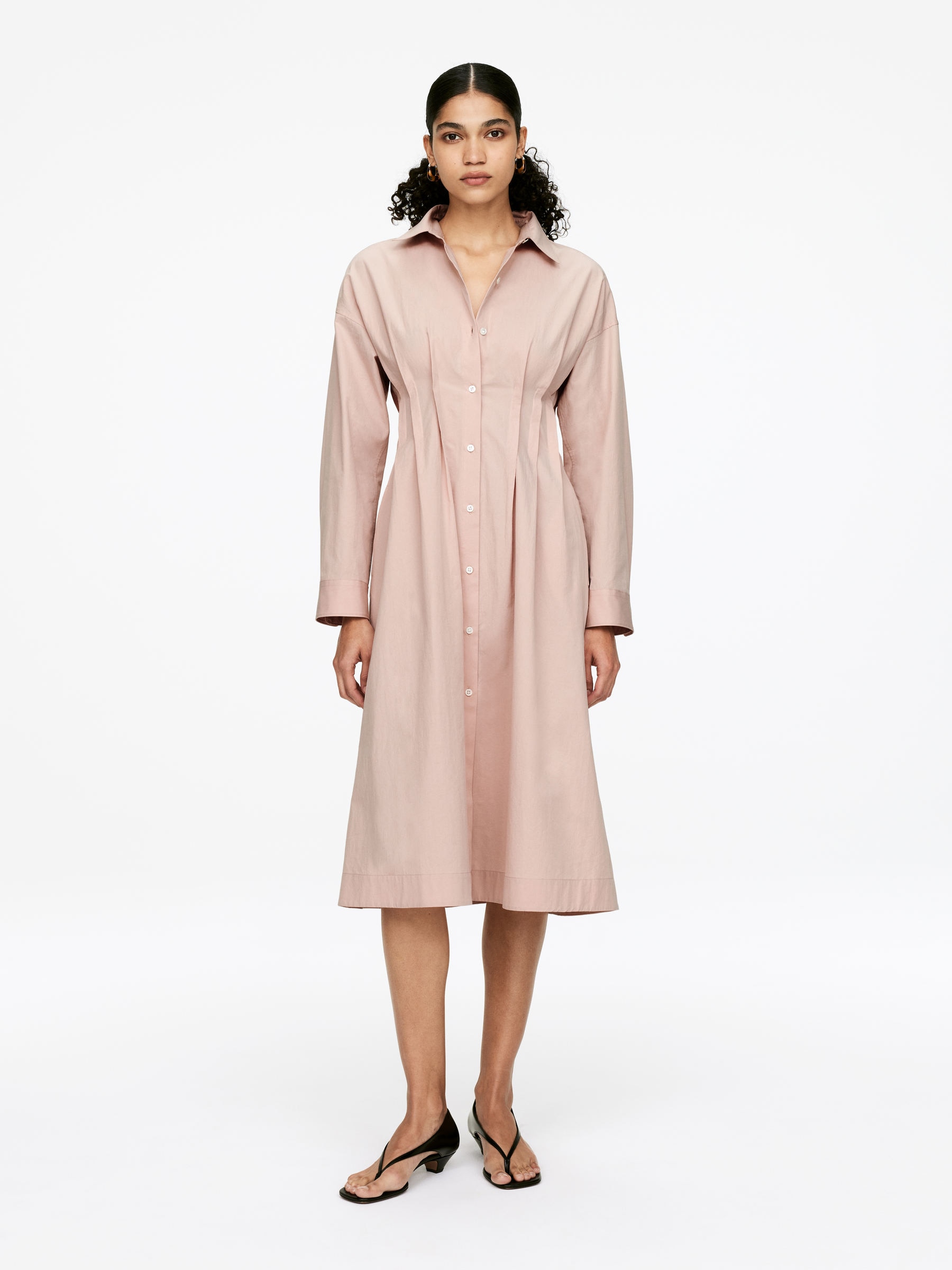 Pleated Shirt Dress-#CDB8B1-15936