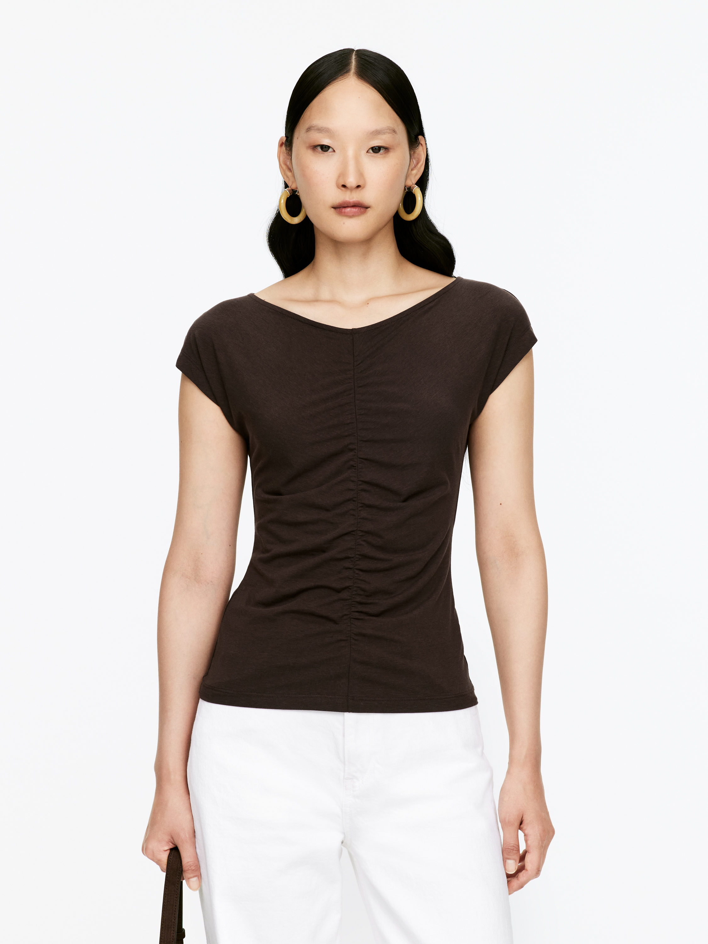 Gathered Top-#3C3533-16163
