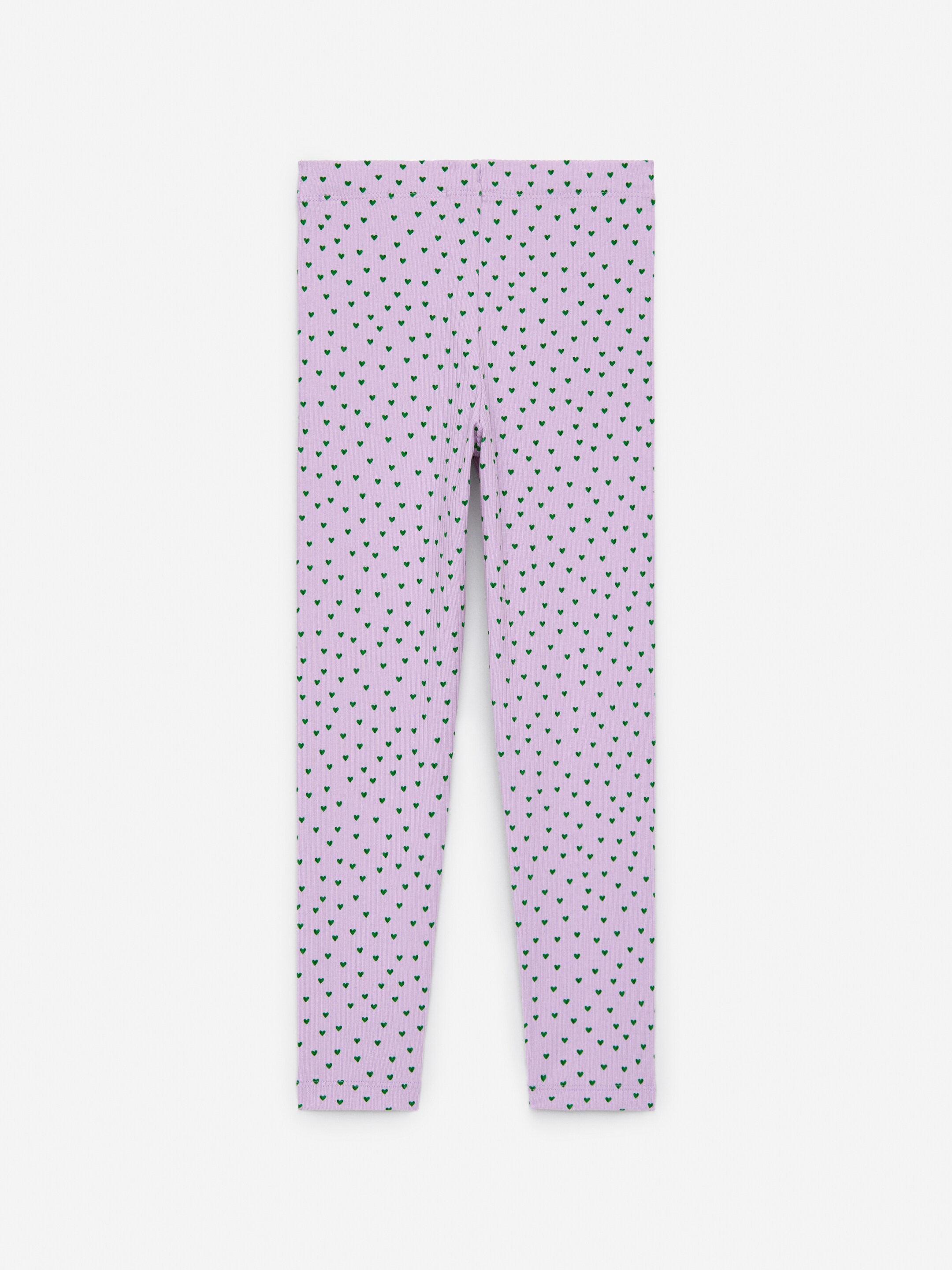 Grotere afbeelding bekijken: Ribbed Leggings - Lilac/Green Hearts - KINDEREN | H&M BE 2